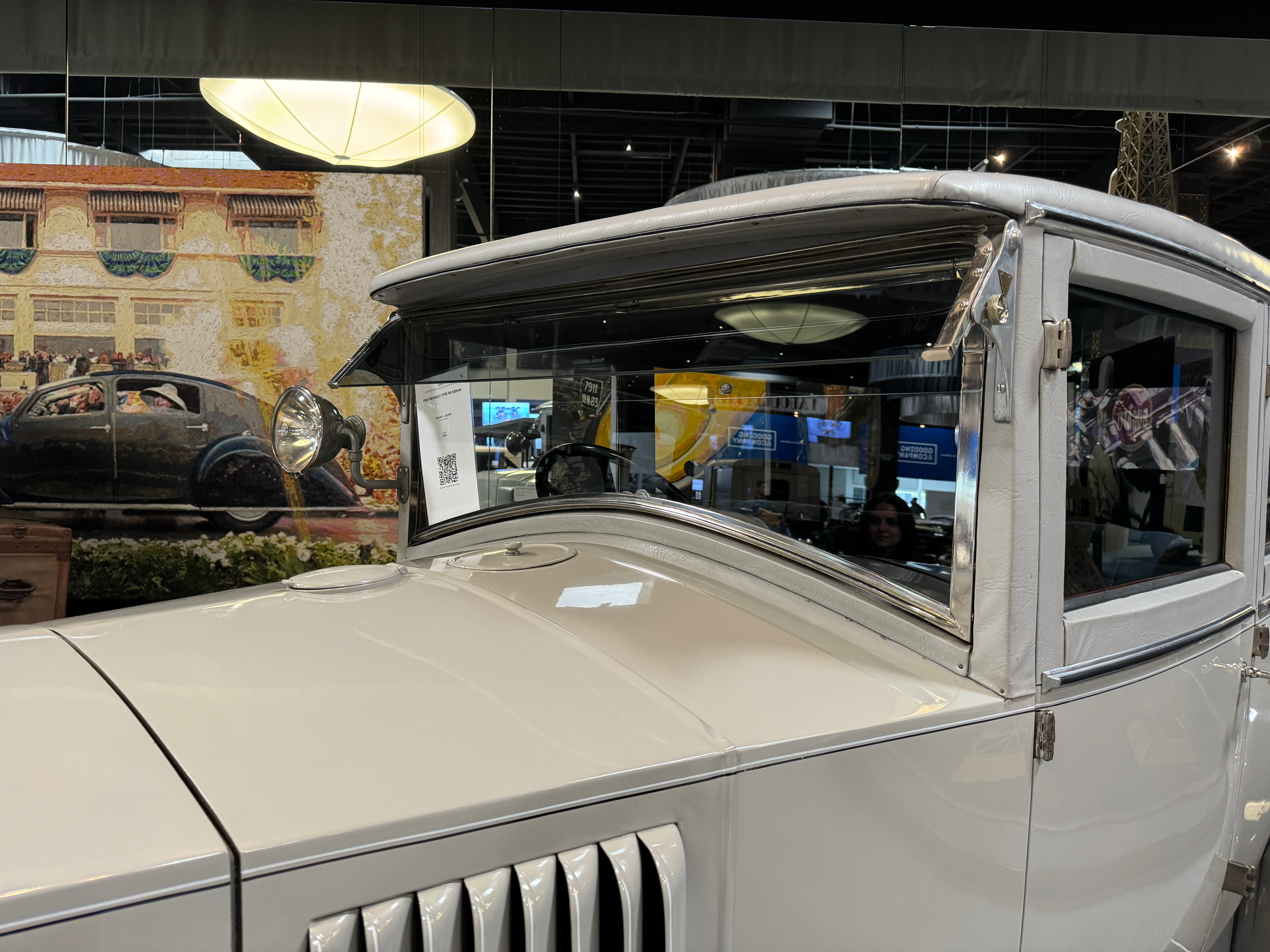 Windshield of a grey 1926 Renault Type PG Sedan