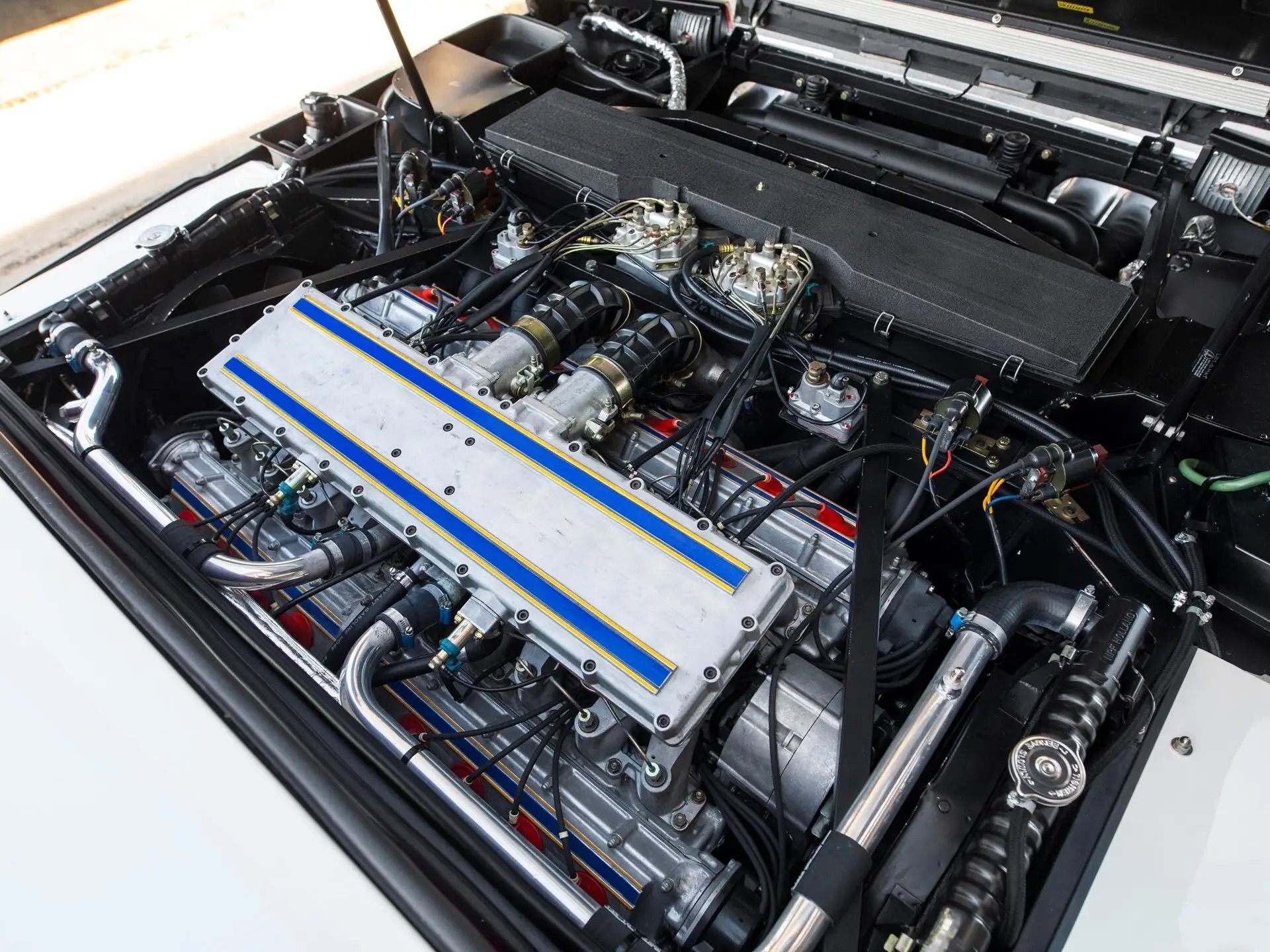 V16 engine of a white Cizeta-Moroder V16T