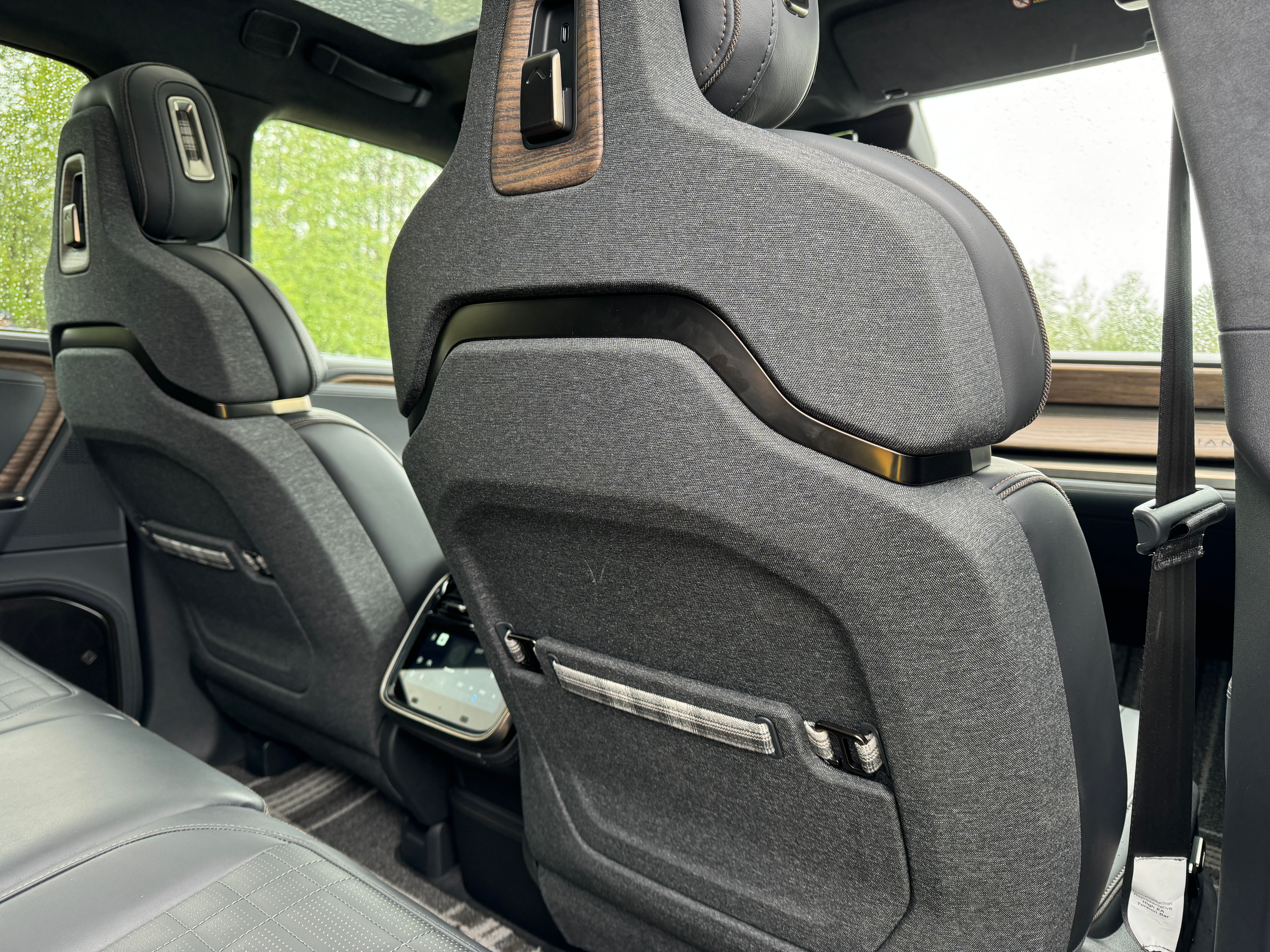 Front seatbacks of a Rivian R1