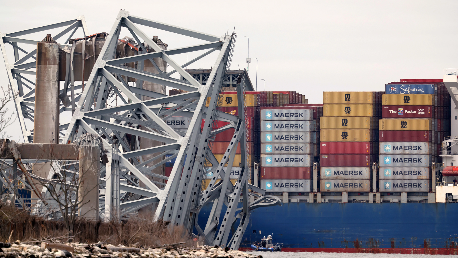 A photo of the remnants of the bridge on top of a cargo ship. 