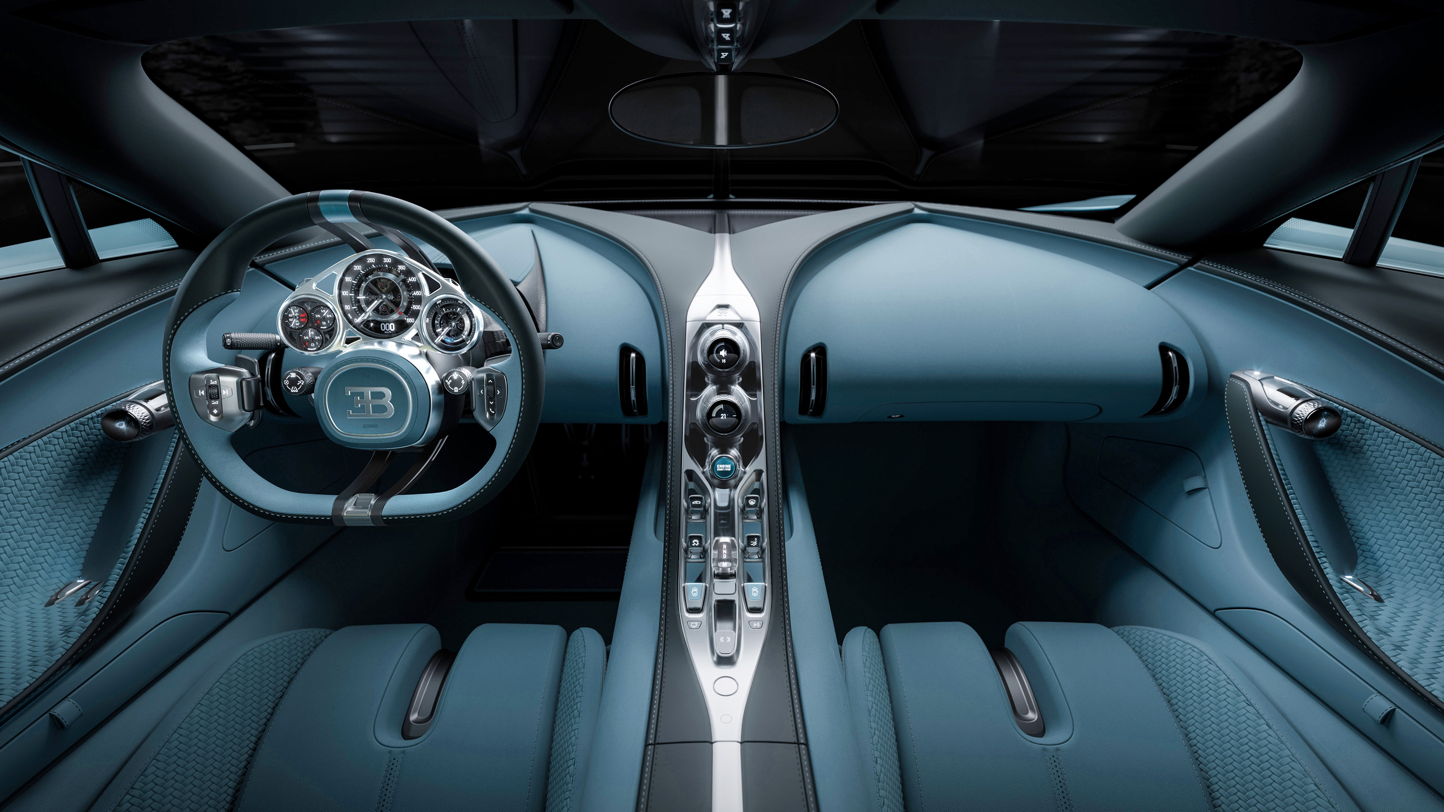 Interior of a blue Bugatti Tourbillon