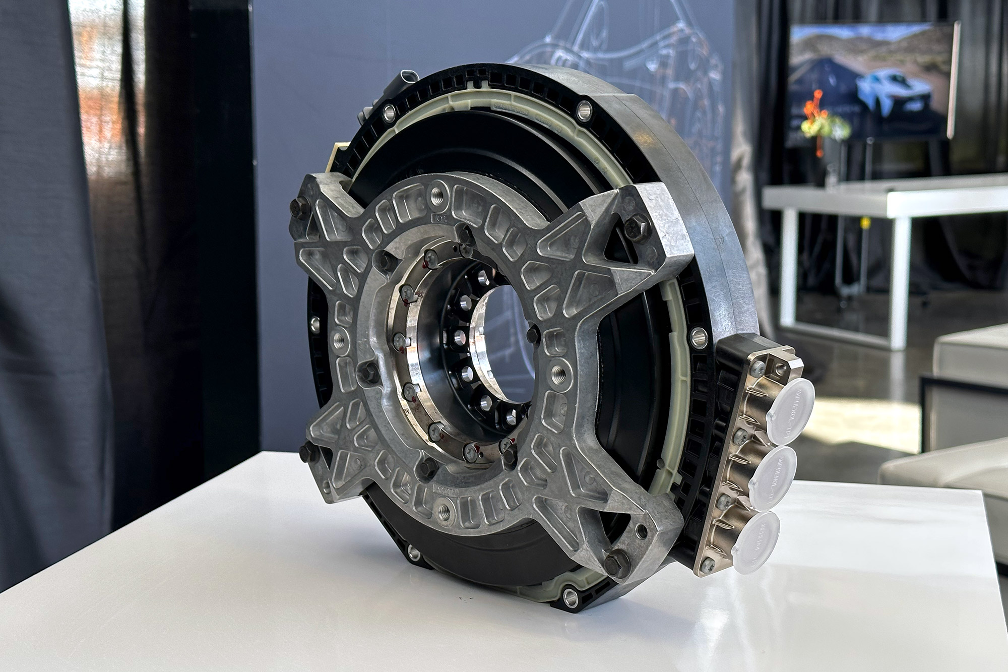 The axial-flux electric motor that gives the Artura an extra 94 hp and 166 lb-ft of torque.