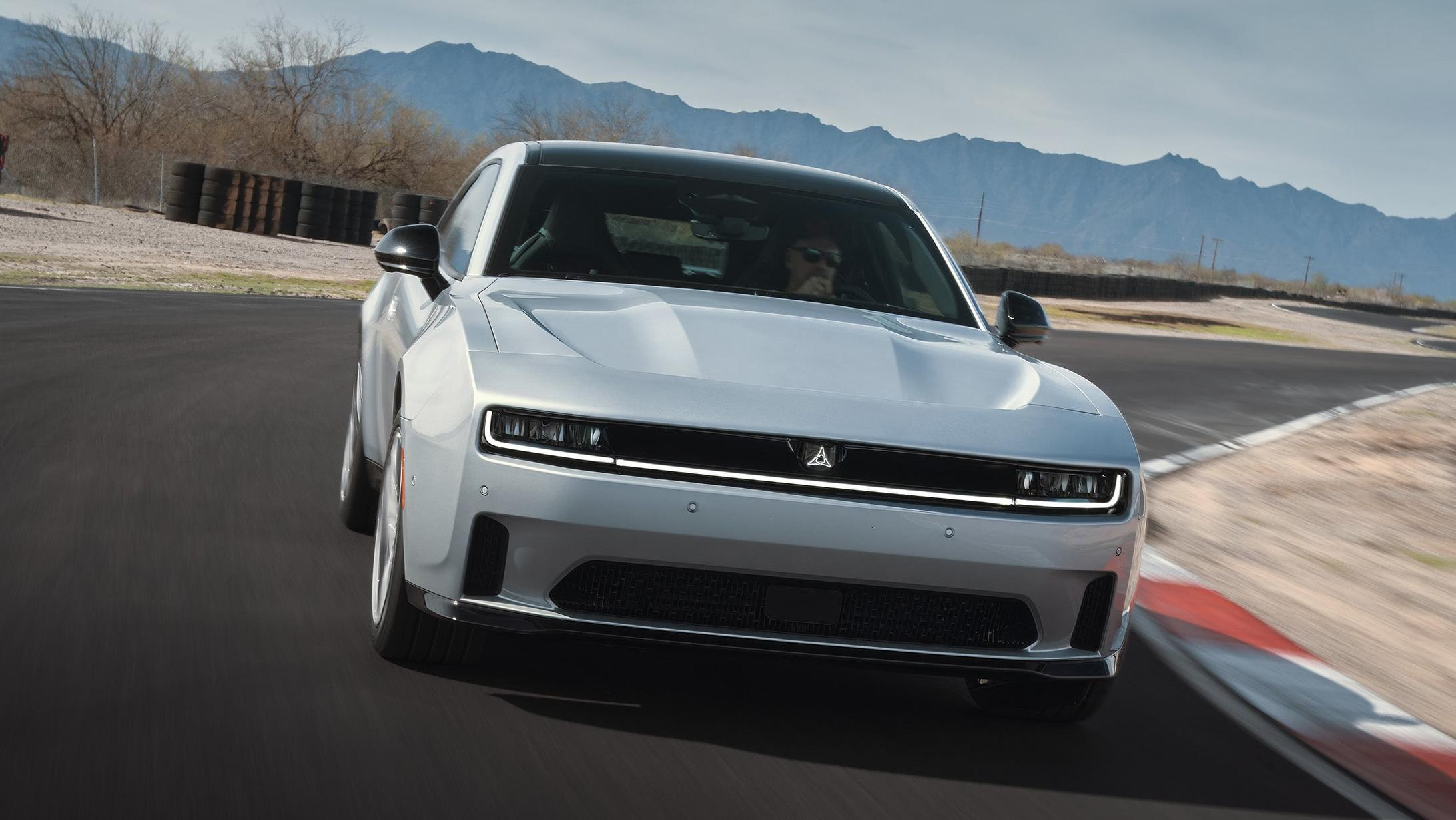 Front view of a silver 2024 Dodge Charger Daytona EV