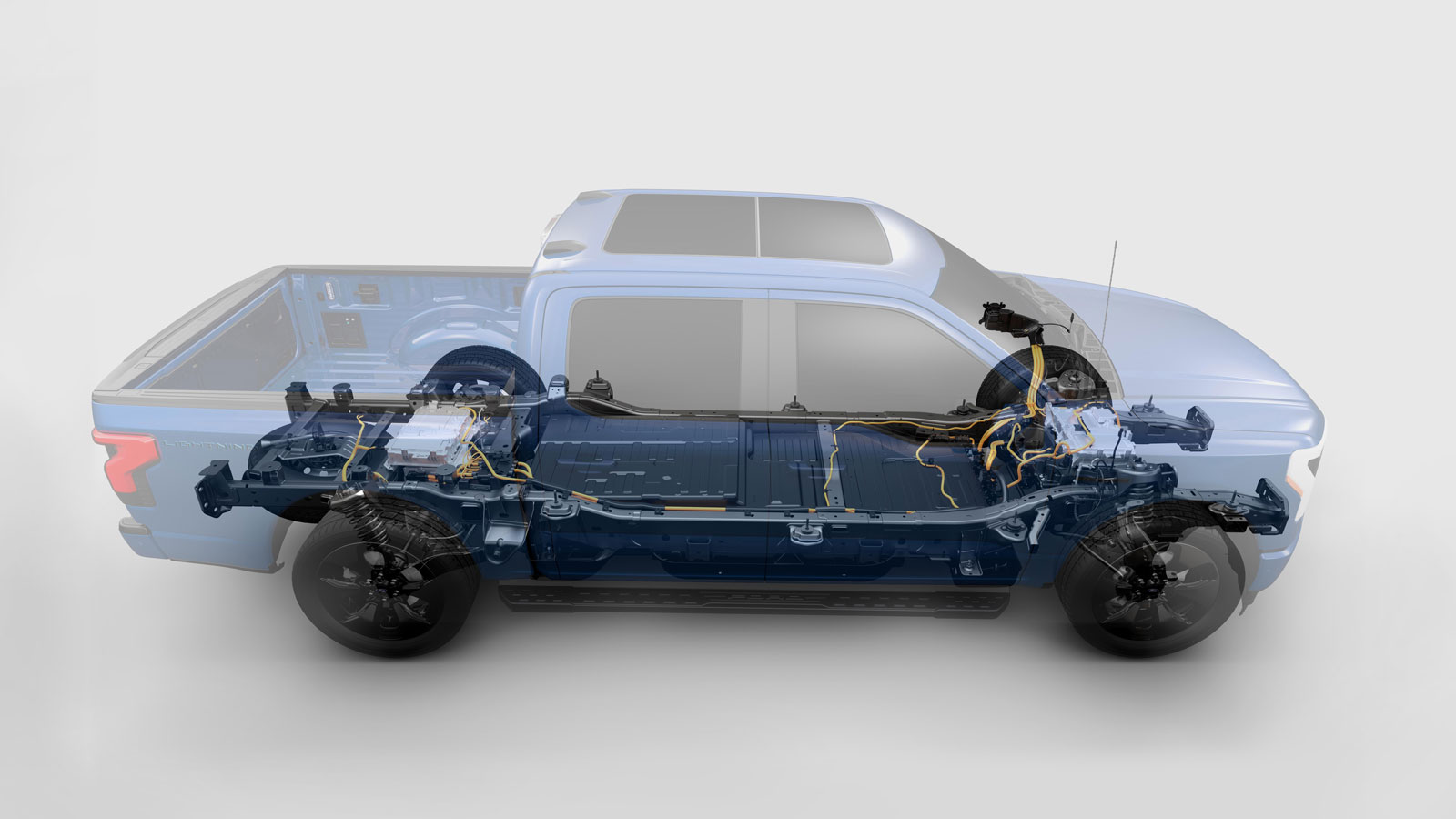 A diagram showing the workings of a Ford F-150 Lightning truck. 