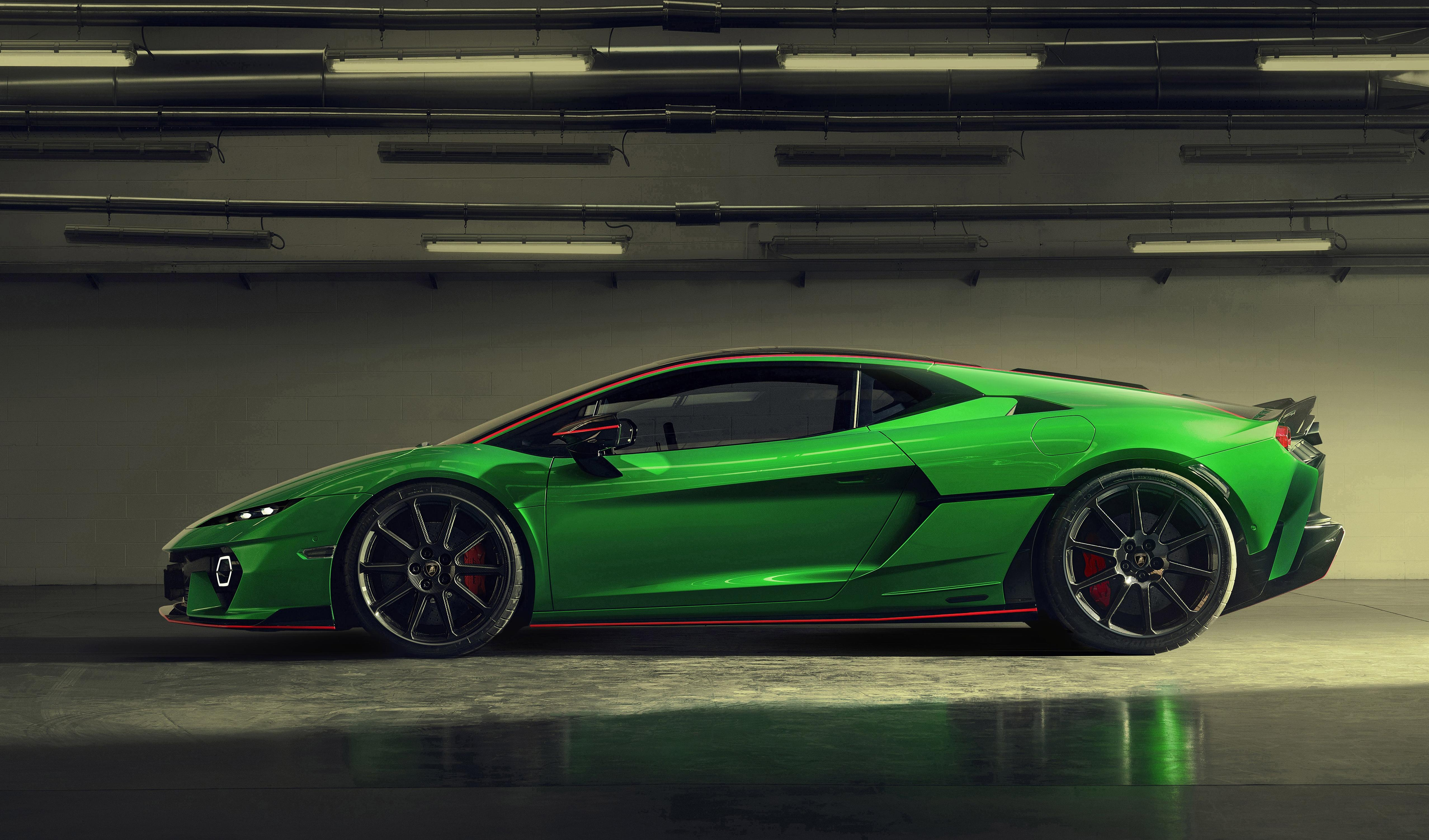 Side view of a green Lamborghini Temerario