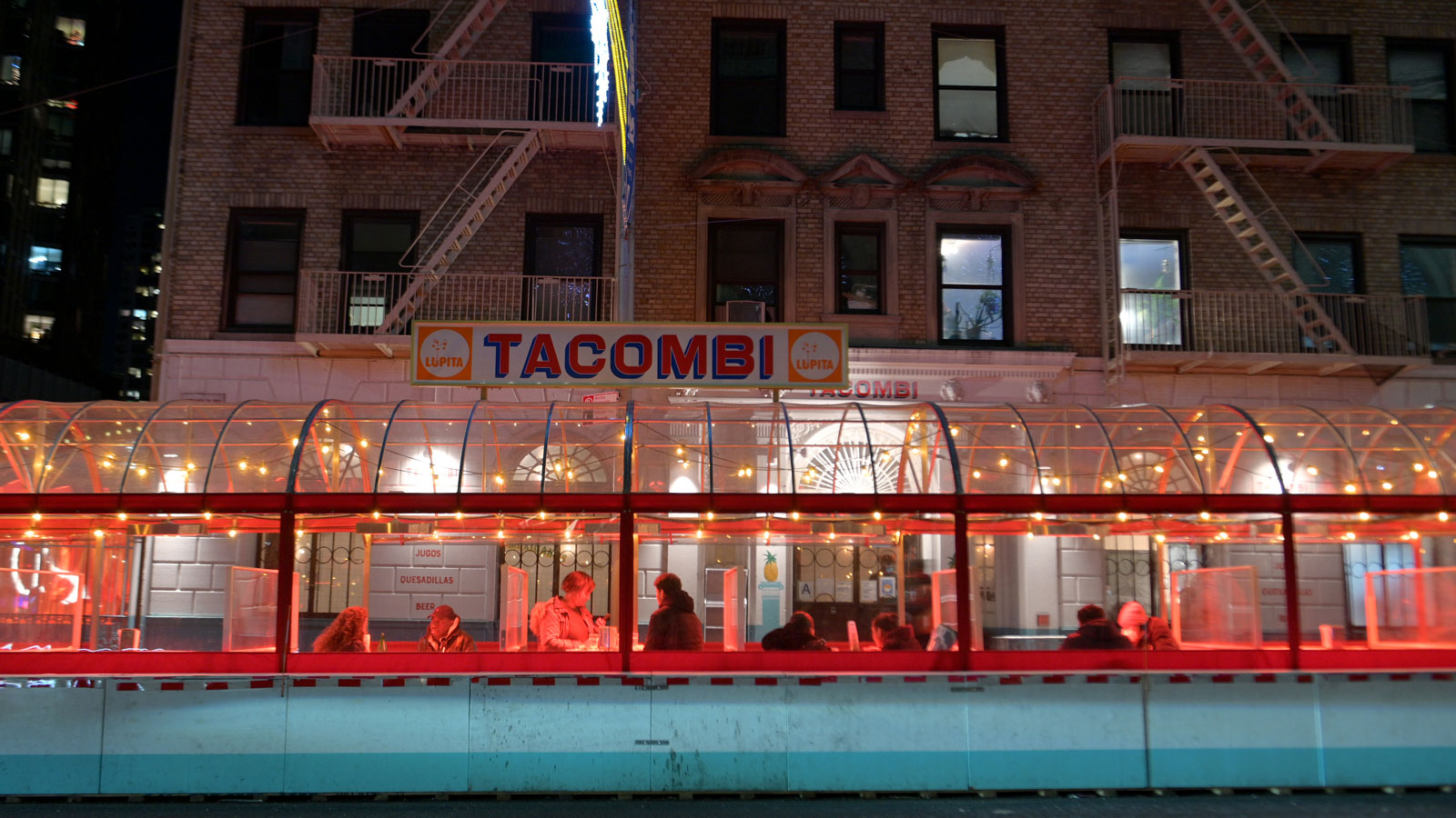 A photo of an outdoor dining venue in New York City. 