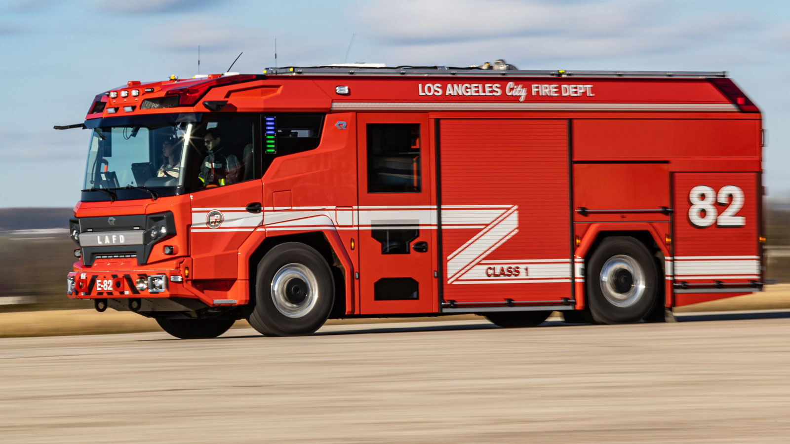 A photo of the LA Fire Department's Rosenbauer truck. 