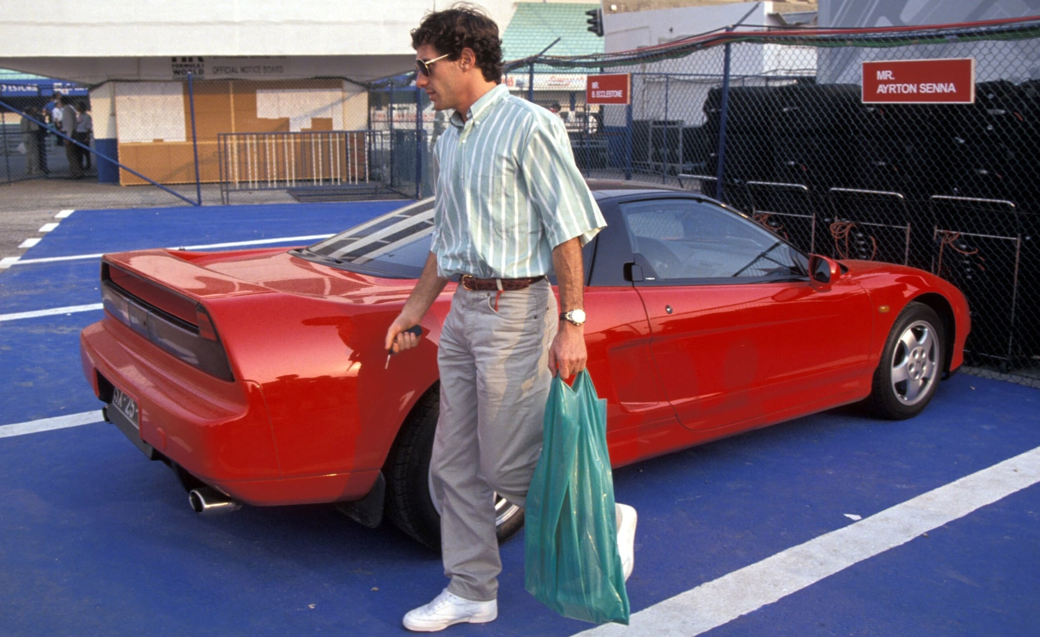 Ayrton Senna with his Honda NSX