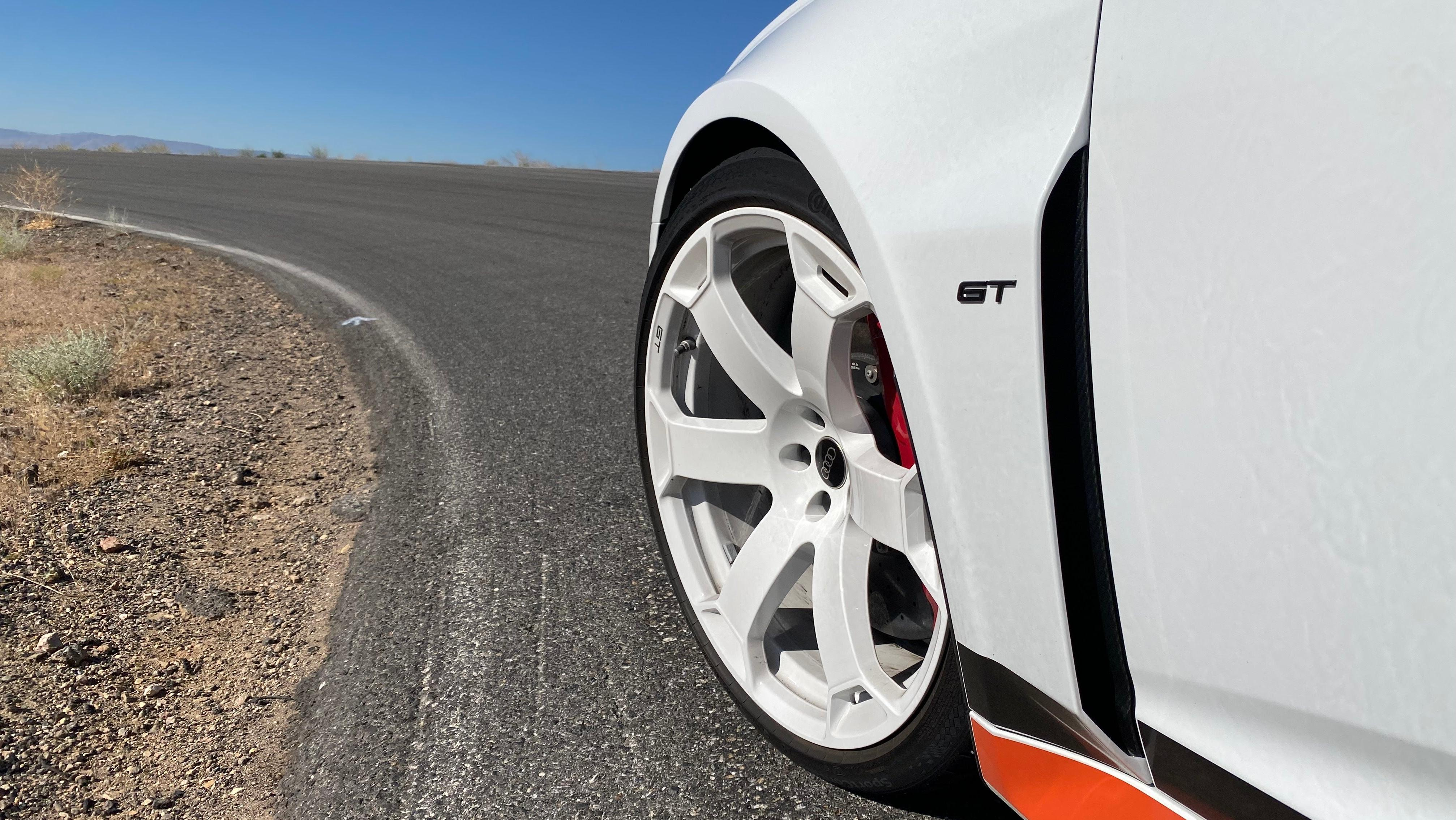 A close-up of the GT's wheels and front fender air vent