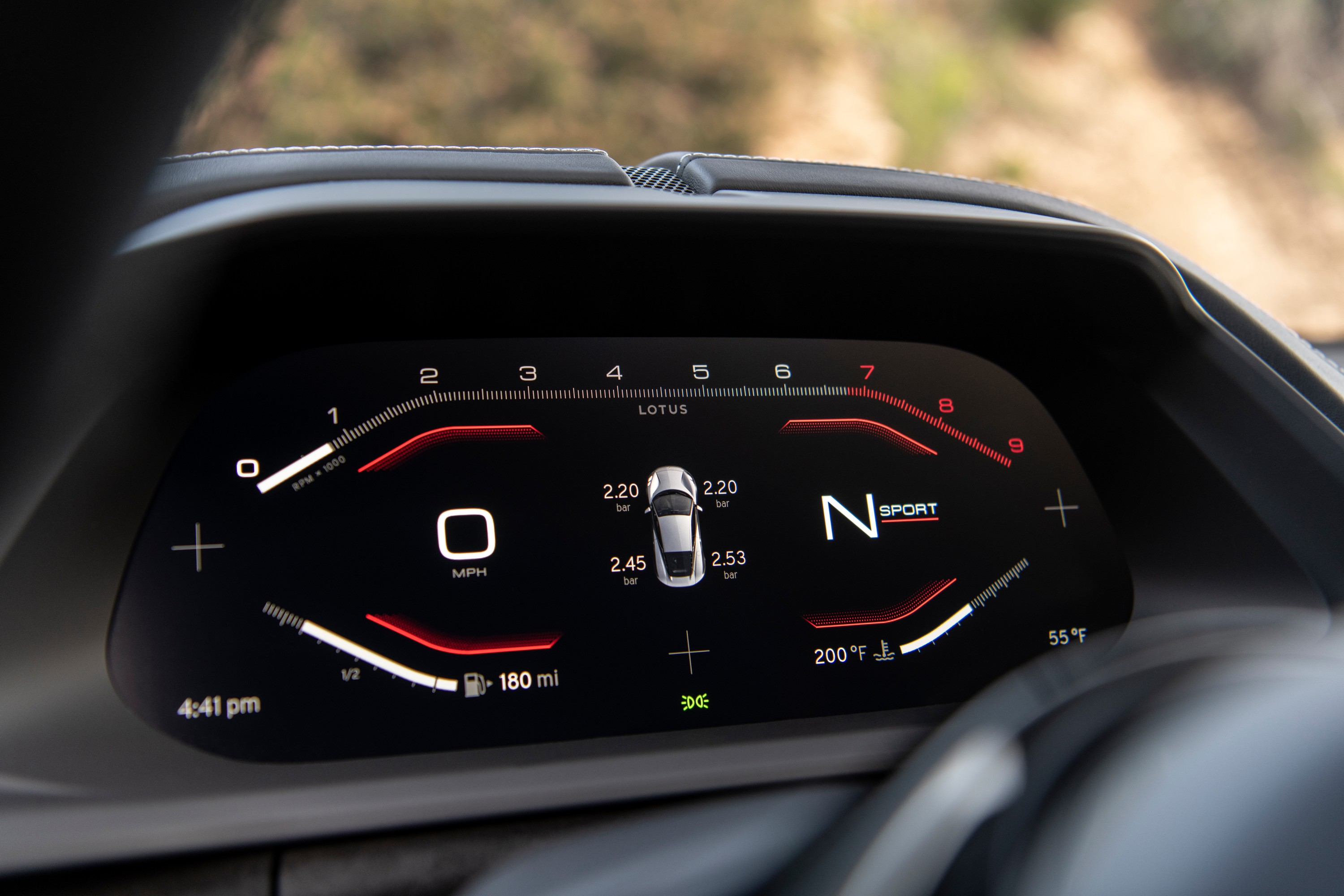 The digital dash display of the 2023 Lotus Emira