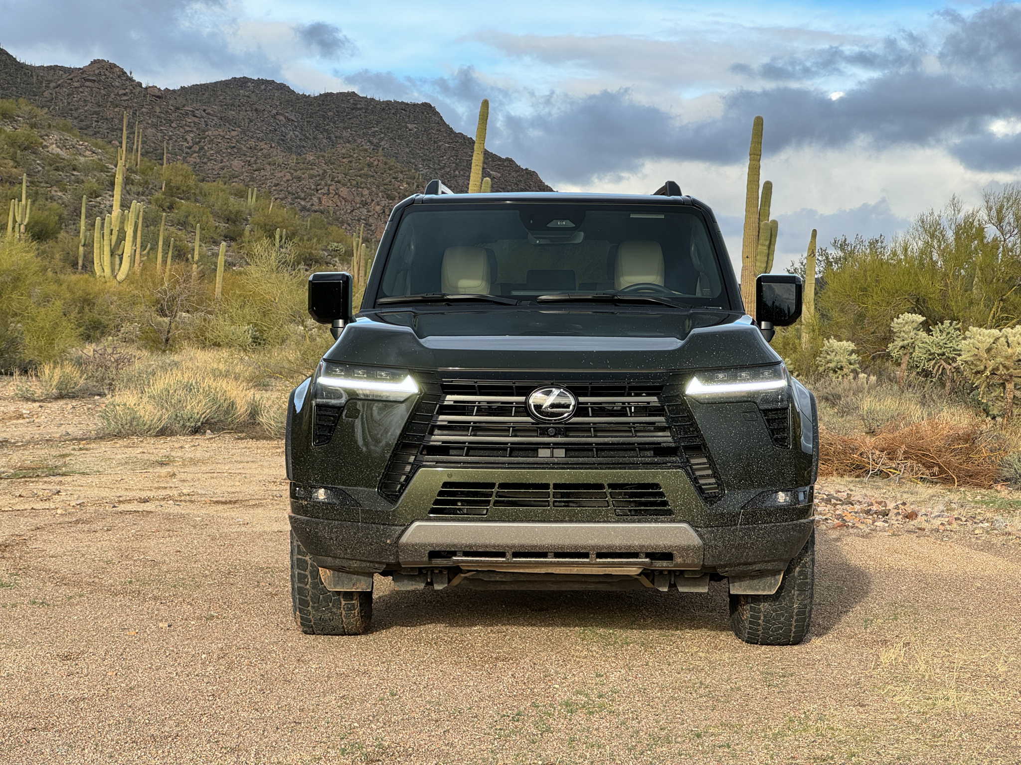 Front view of a green 2024 Lexus GX 550 Overtrail