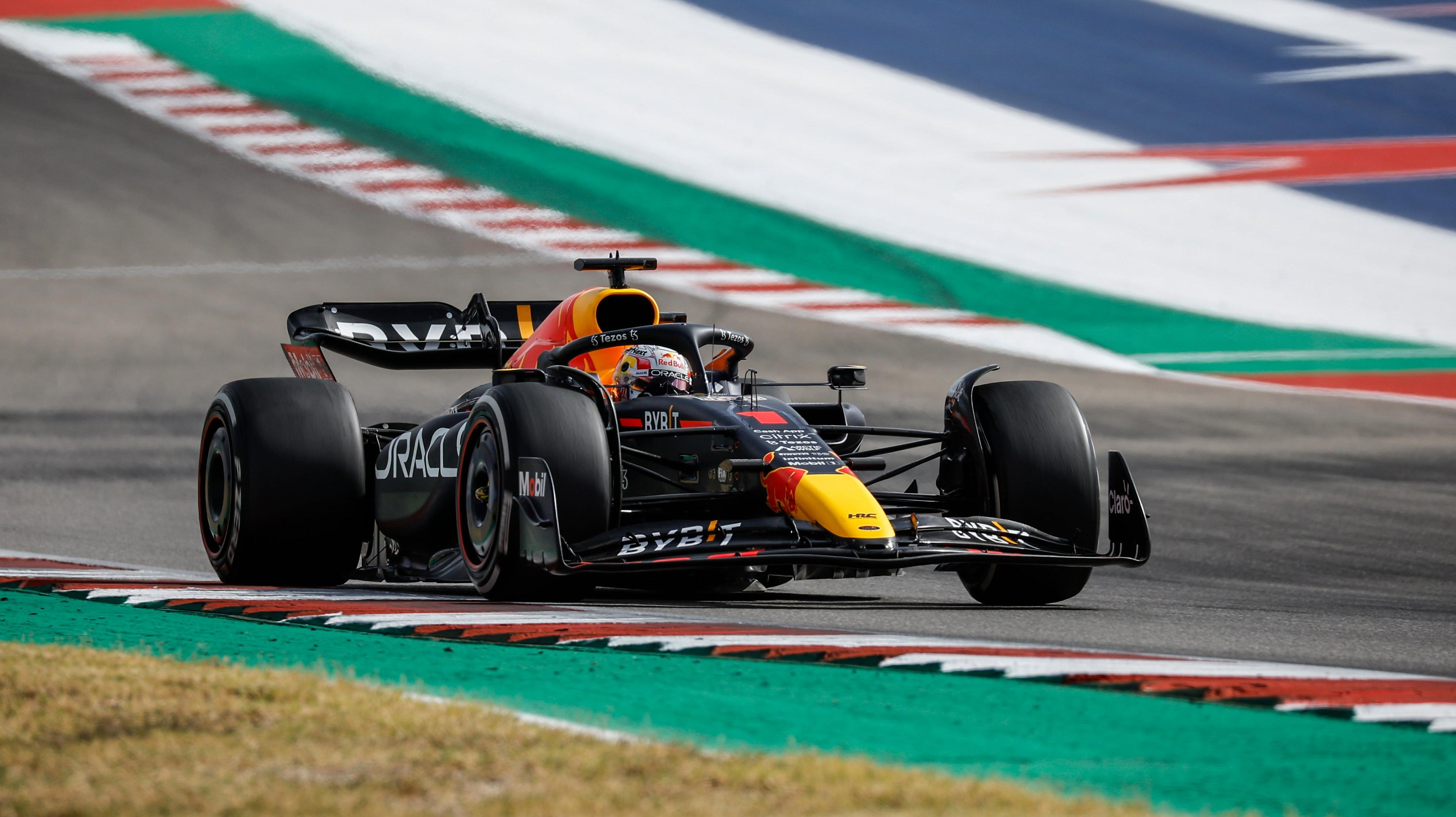 Red Bull Racing's Max Verstappen racing in the United States Grand Prix.