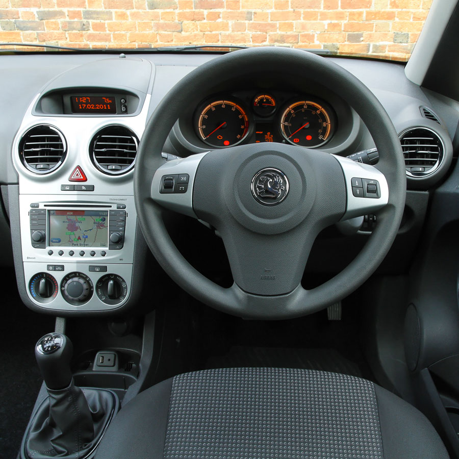 The interior of a Vauxhall Corsa. 