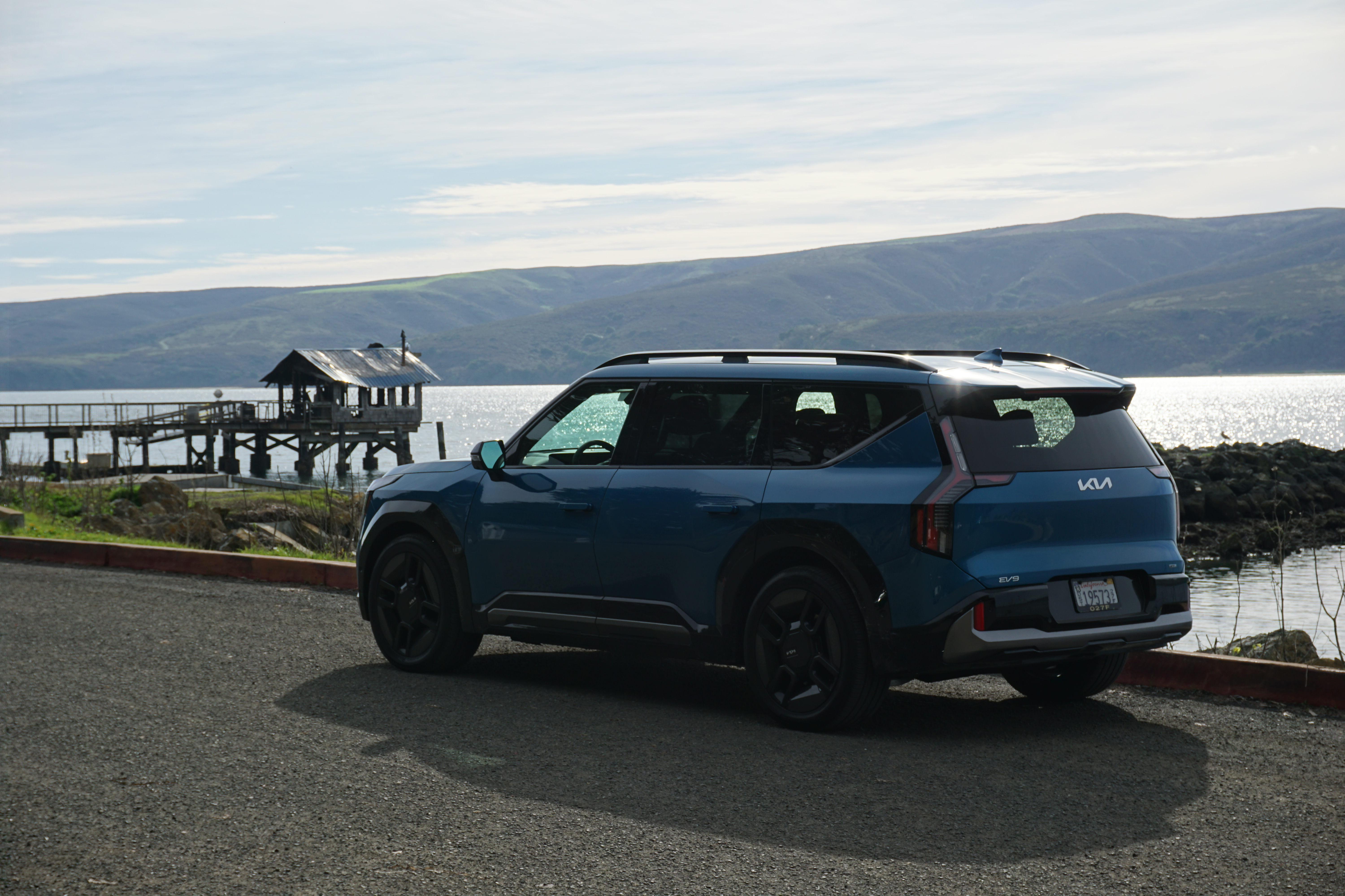 A blue 2024 Kia EV9 GT-Line.