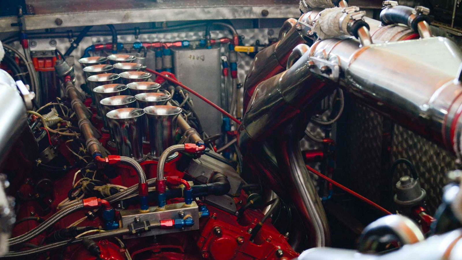 A photo of one of the Lamborghini engines fitted to the boat 