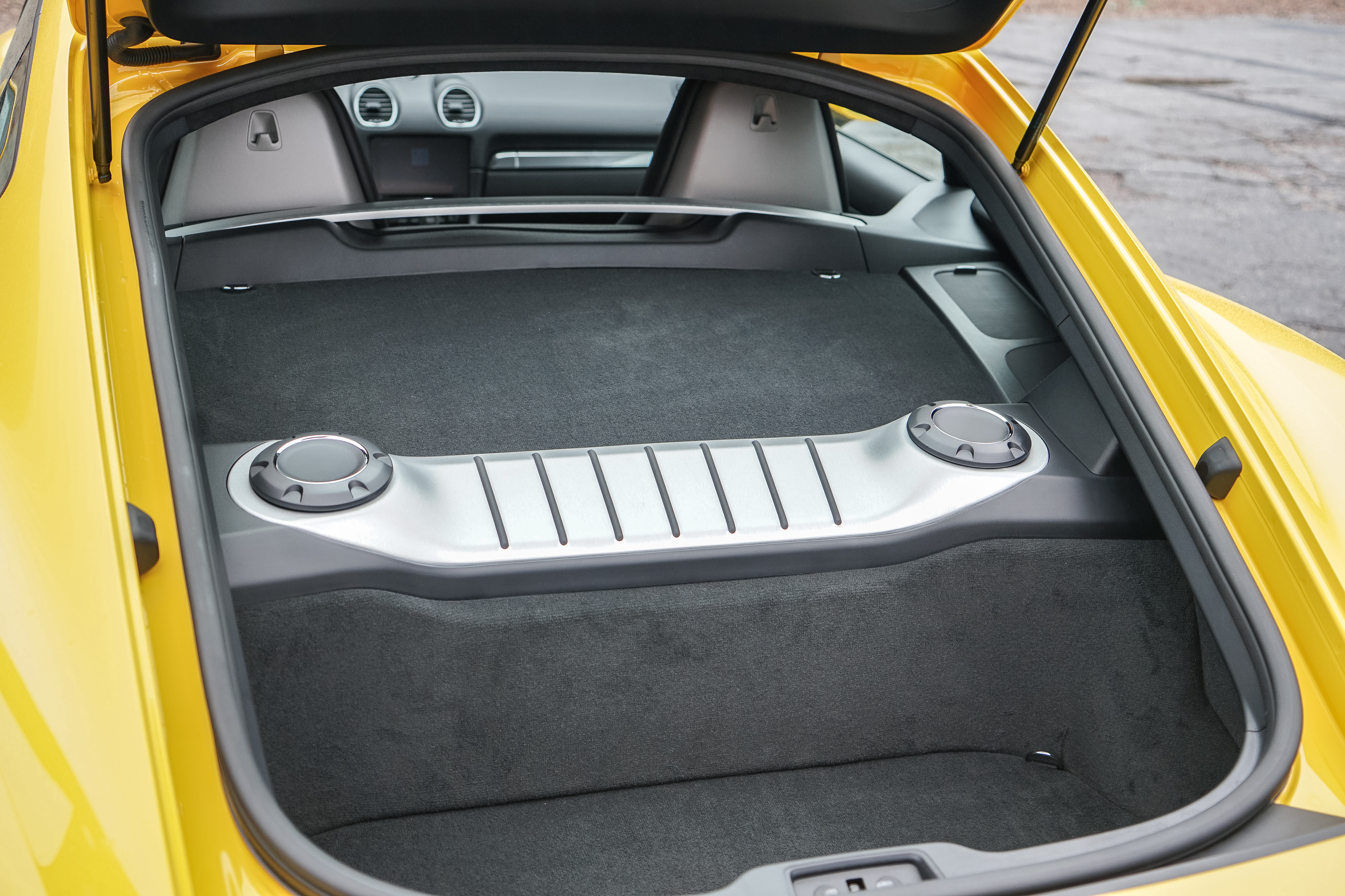 The rear cargo area on the 2022 Porsche Cayman GTS 4.0