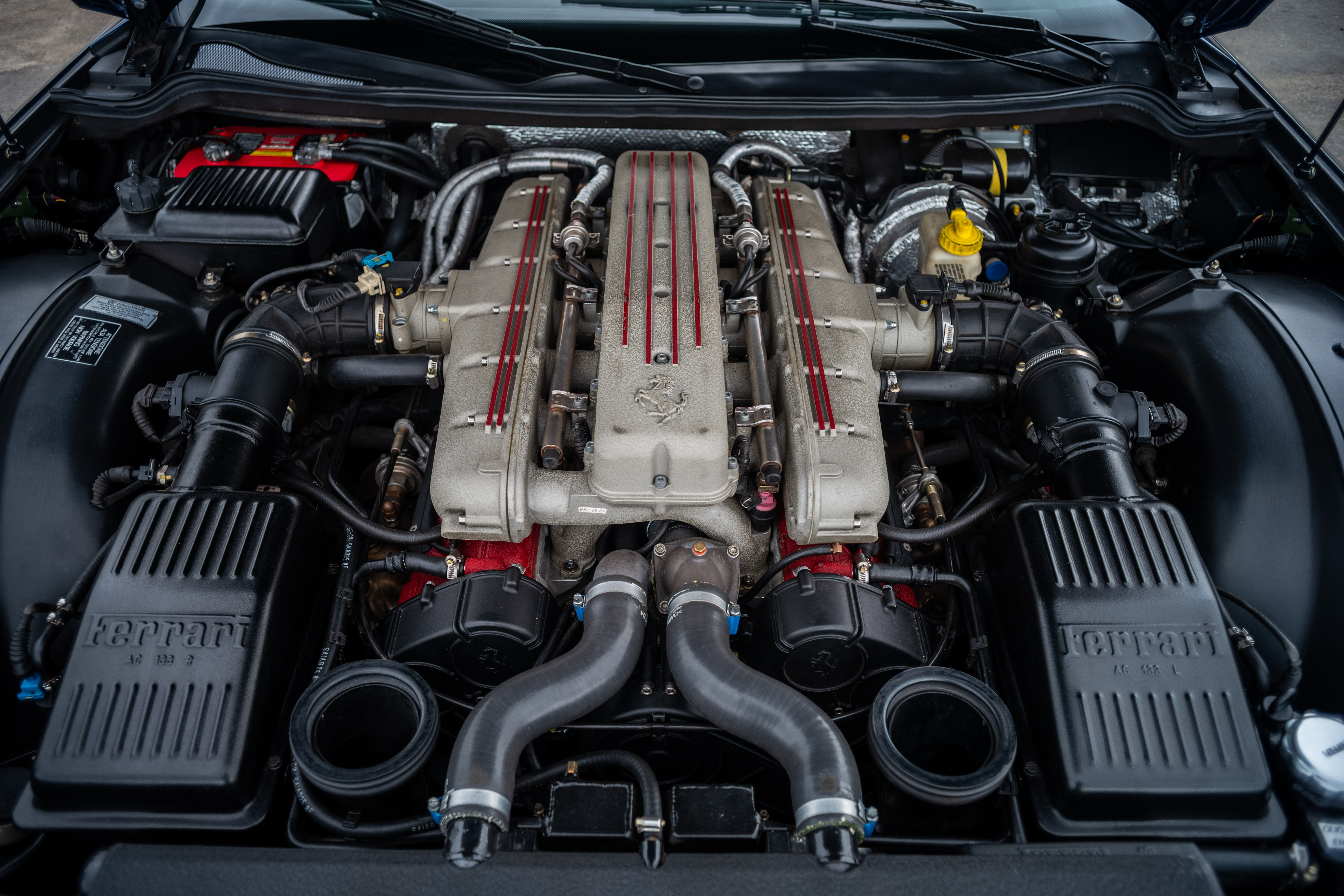 The 5.5-liter V12 of the 1999 Ferrari 550 Maranello