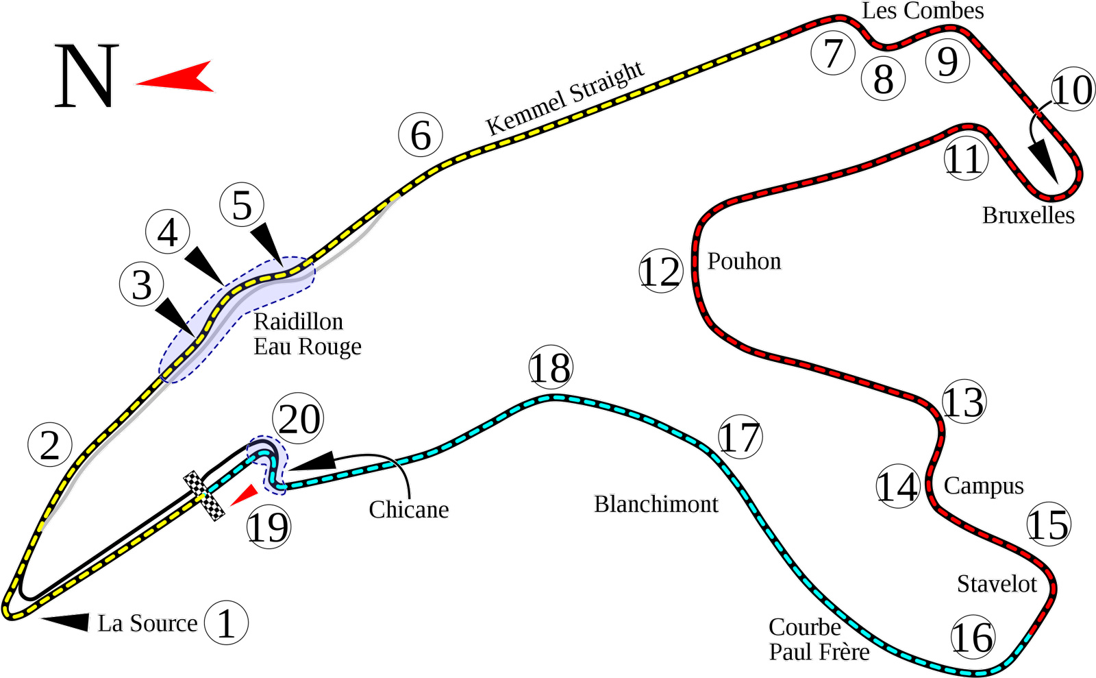 A track map of Spa-Francrochamps.