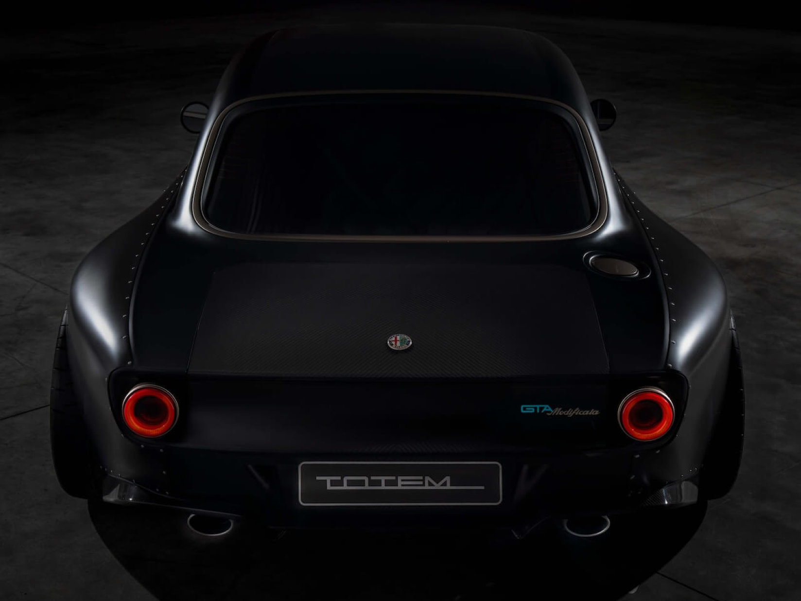 A photo of the rear of the Totem Automobili Alfa Romeo build. 