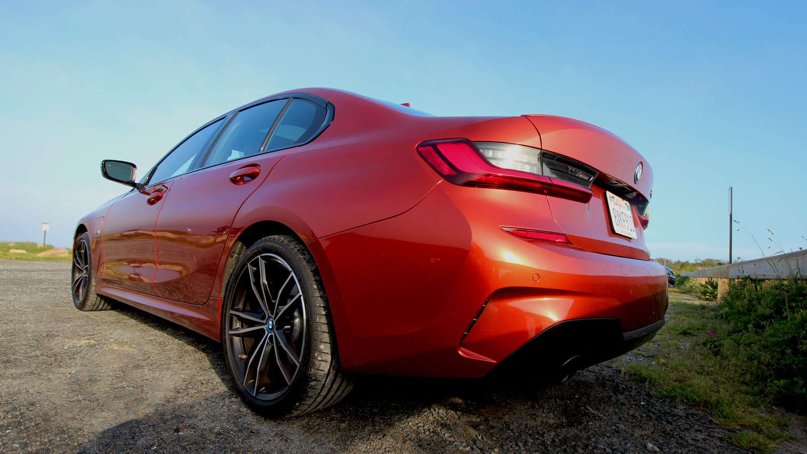 A photo of the rear left quarter on the BMW 330e. 