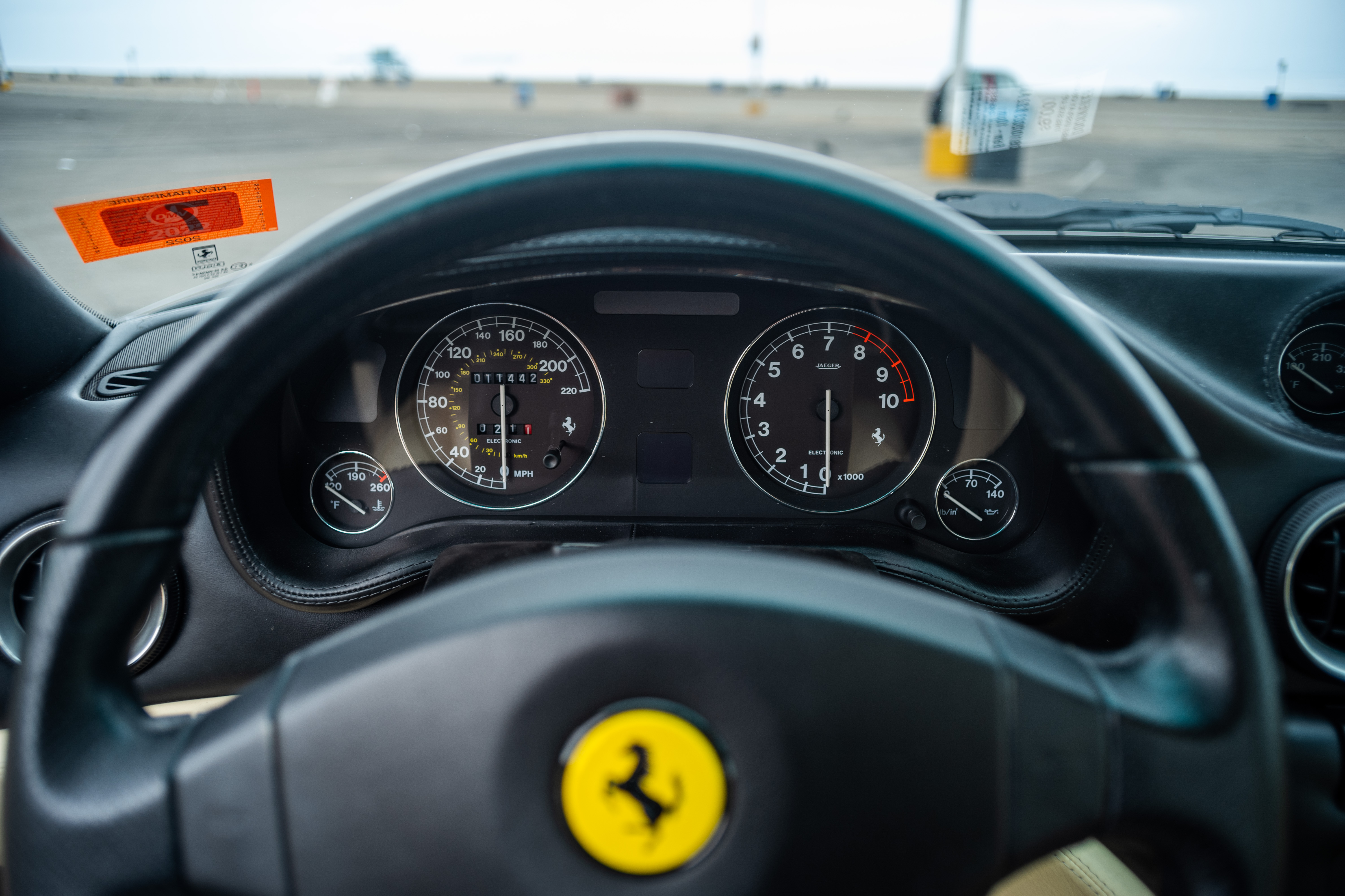 View of the instrument cluster of a 1999 Ferrari 550 Maranello