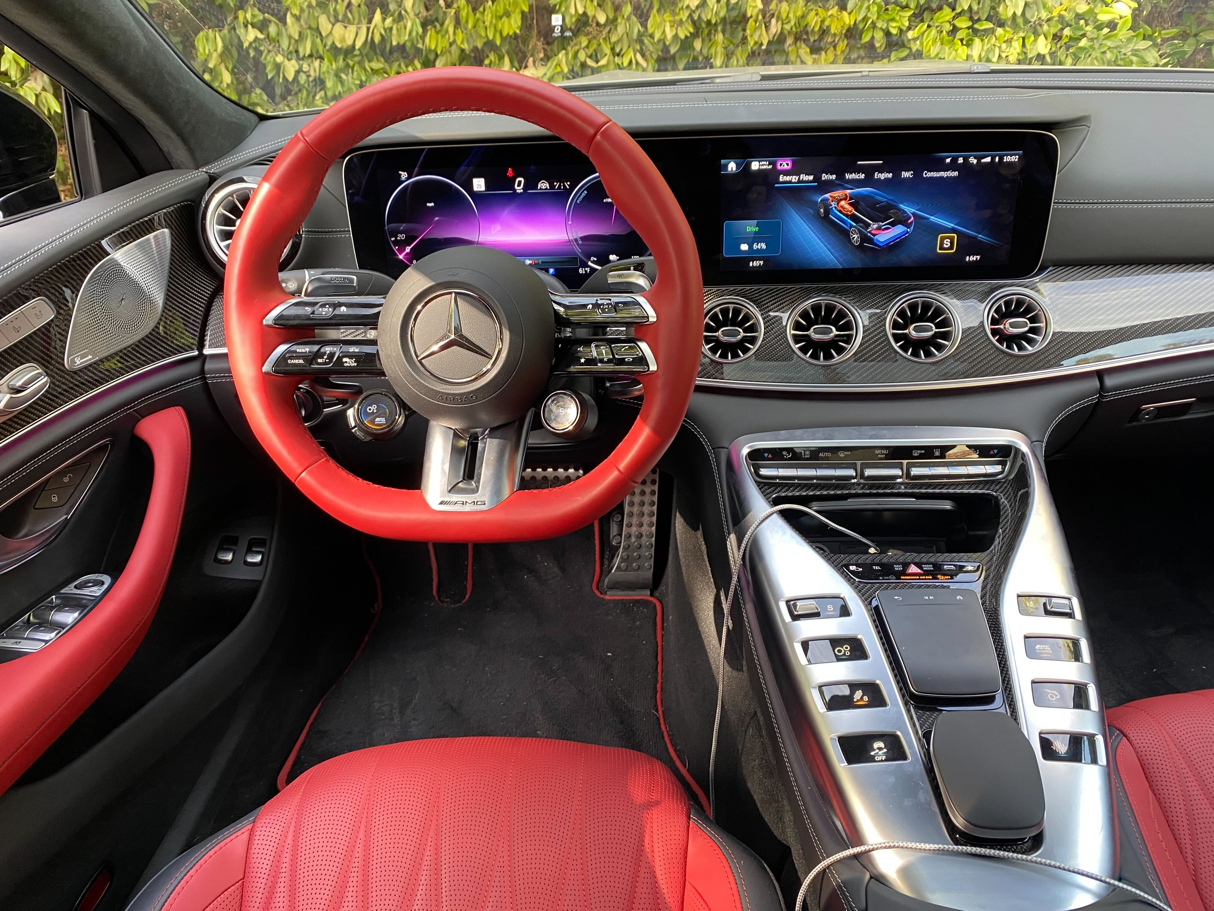 A close up of the driver's POV and the dashboard