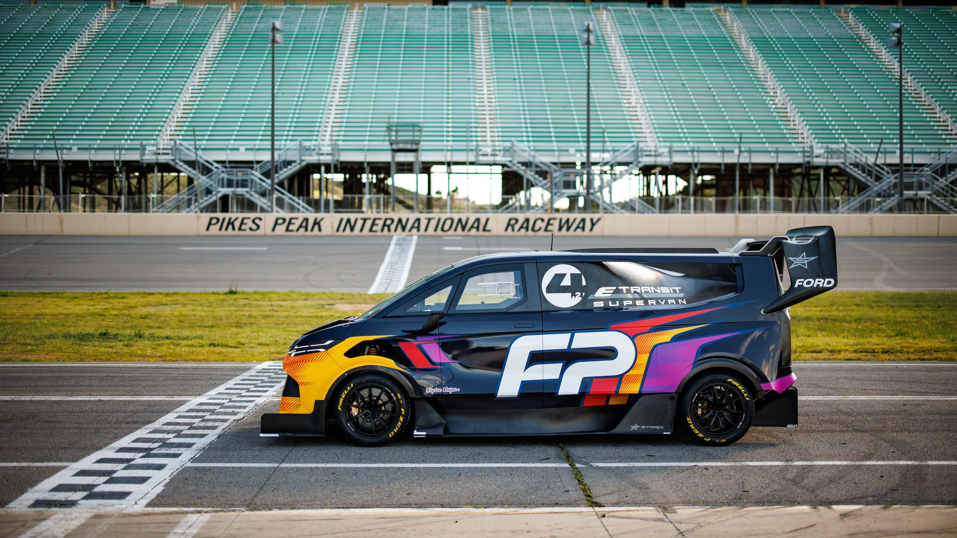 The Ford SuperVan 4.2 at the start-finish of Pikes Peak International Raceway