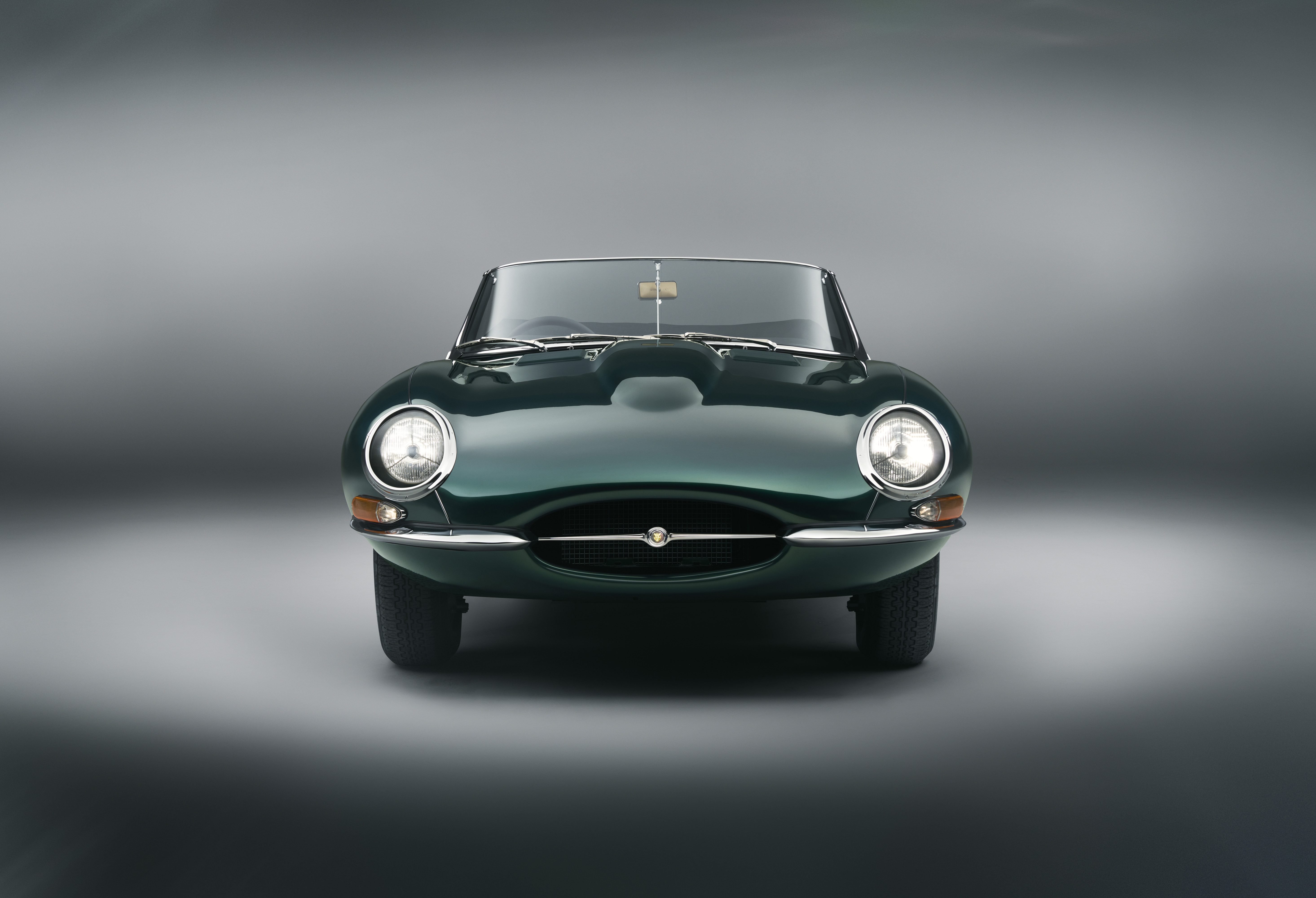 Front end of a green Jaguar E-Type