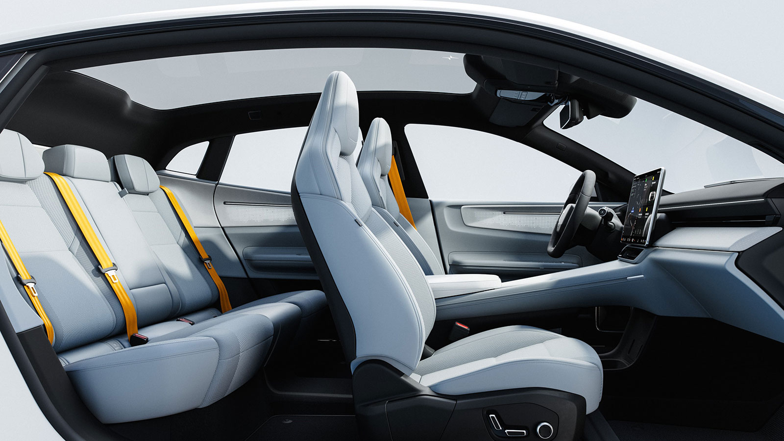 A render of the interior of the Polestar 4. 