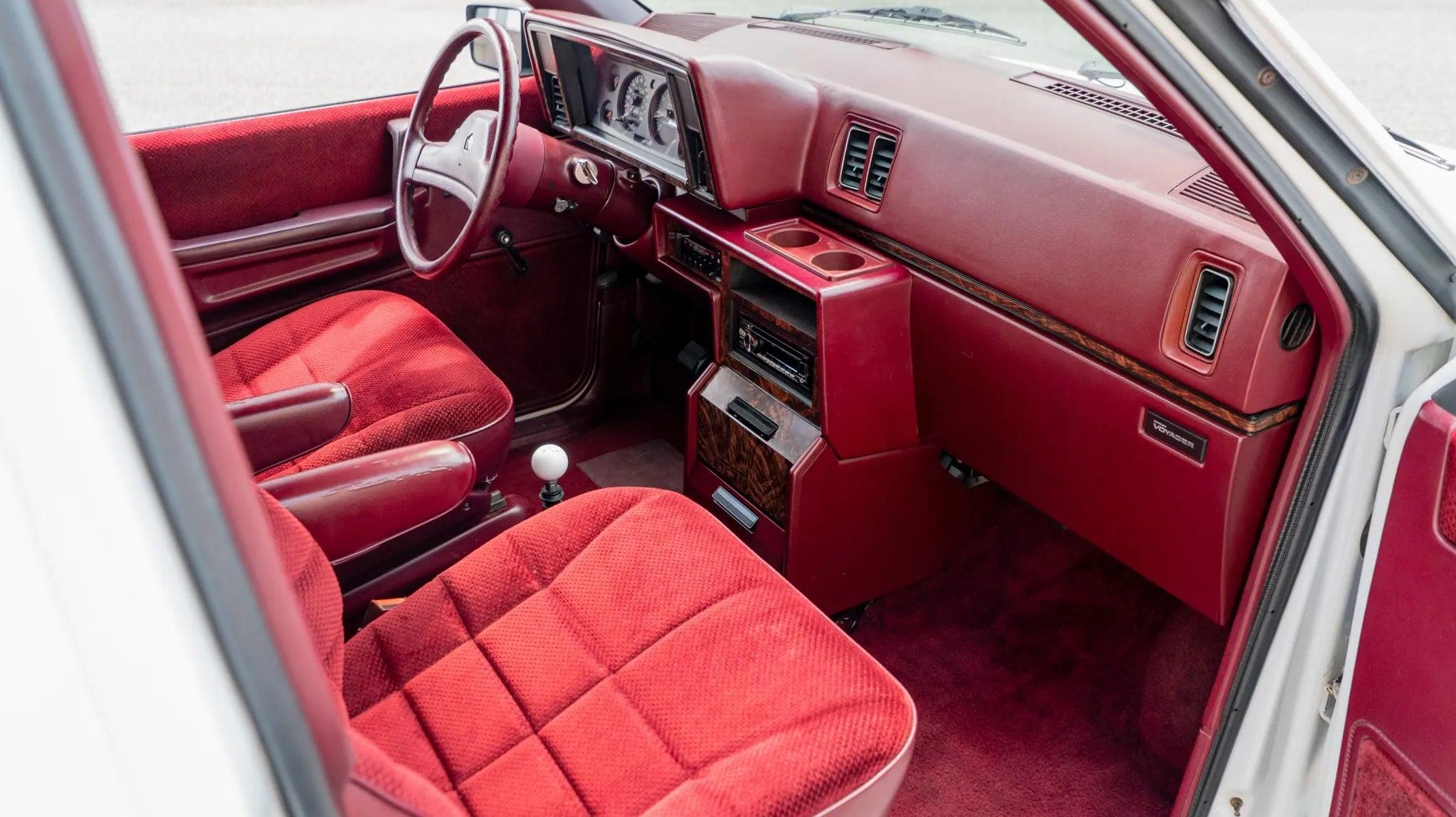 A photo of the red interior of the Voyager