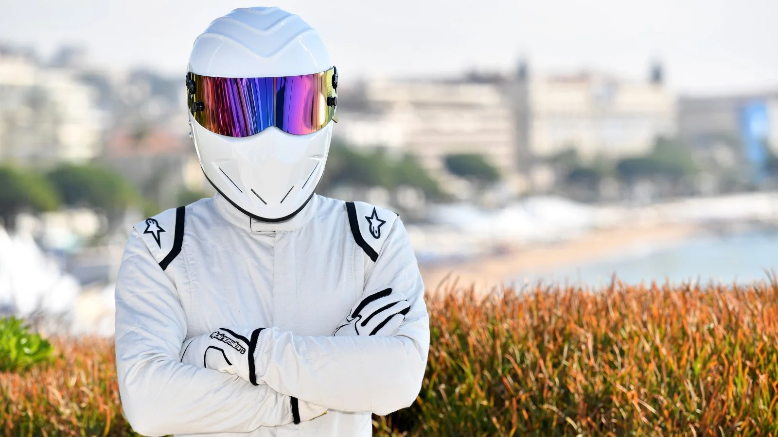 A photo of Top Gear racing driver The Stig. 