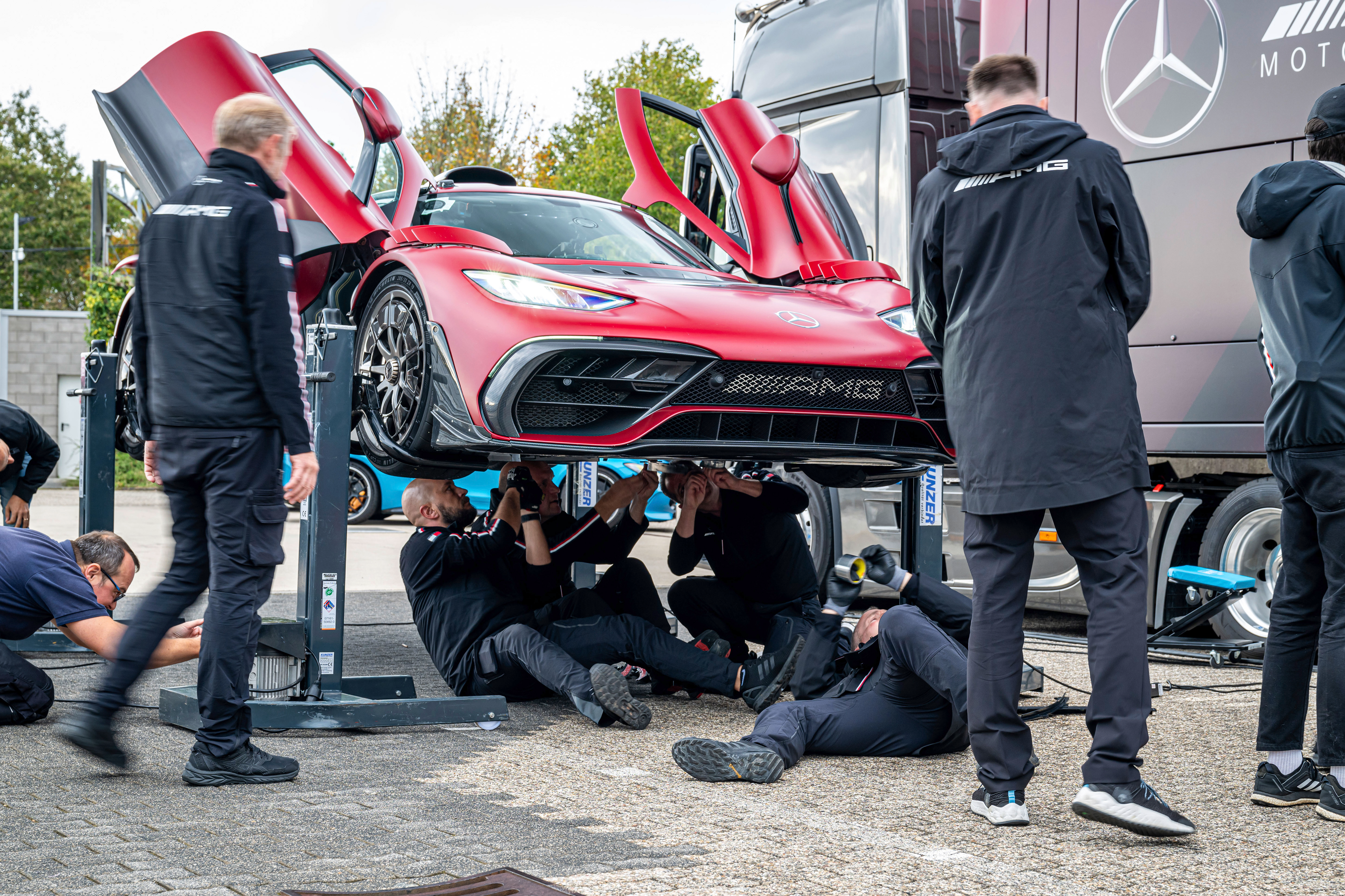 A Mercedes-AMG One getting prepped to go on track