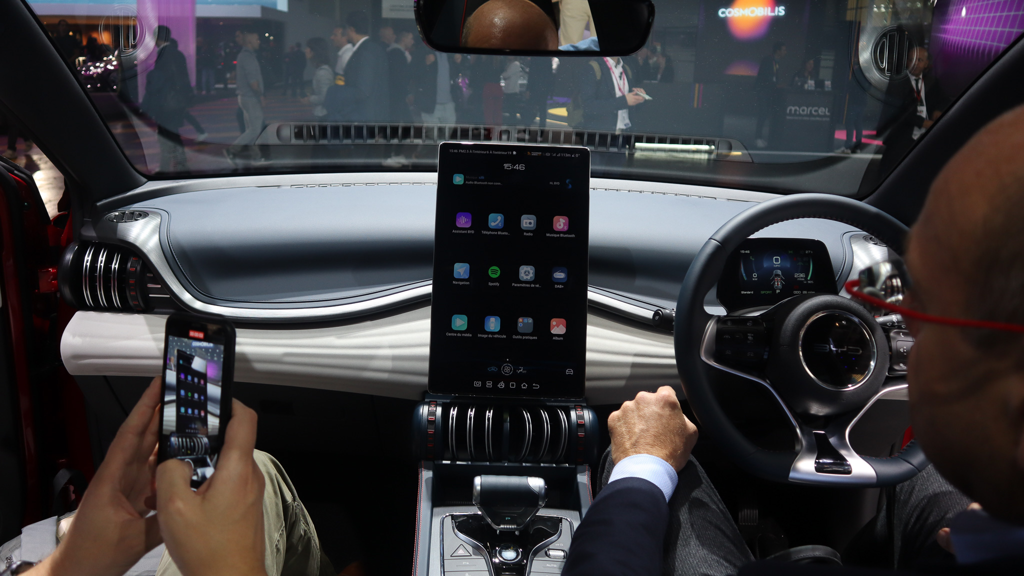 Interior of the BYD Han sedan on display at the 2022 Paris Motor Show