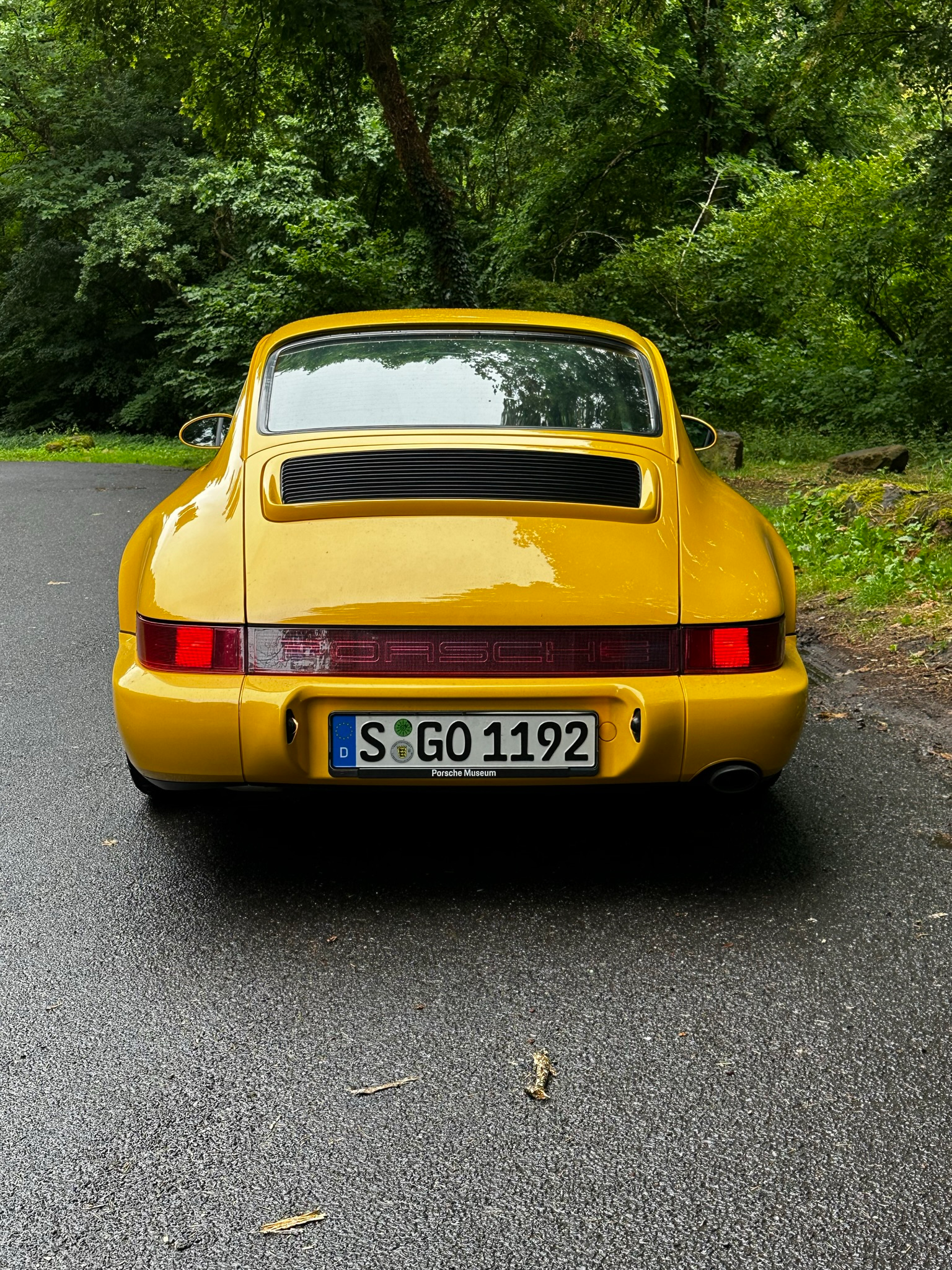 The rear view of the 1992 Porsche Carrera 2 Coupe Clubsport prototype