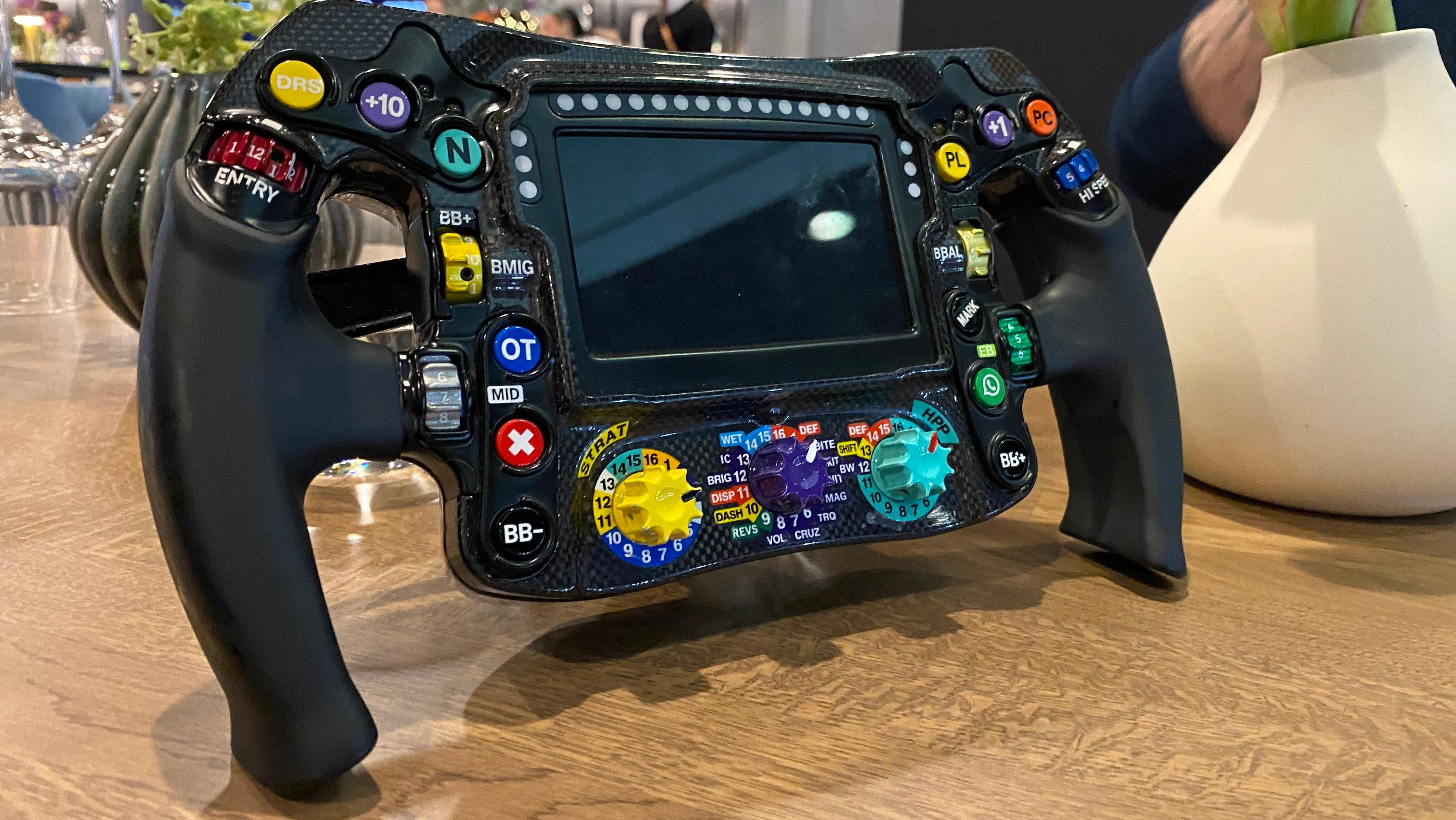 A close up of an F1 car's steering wheel