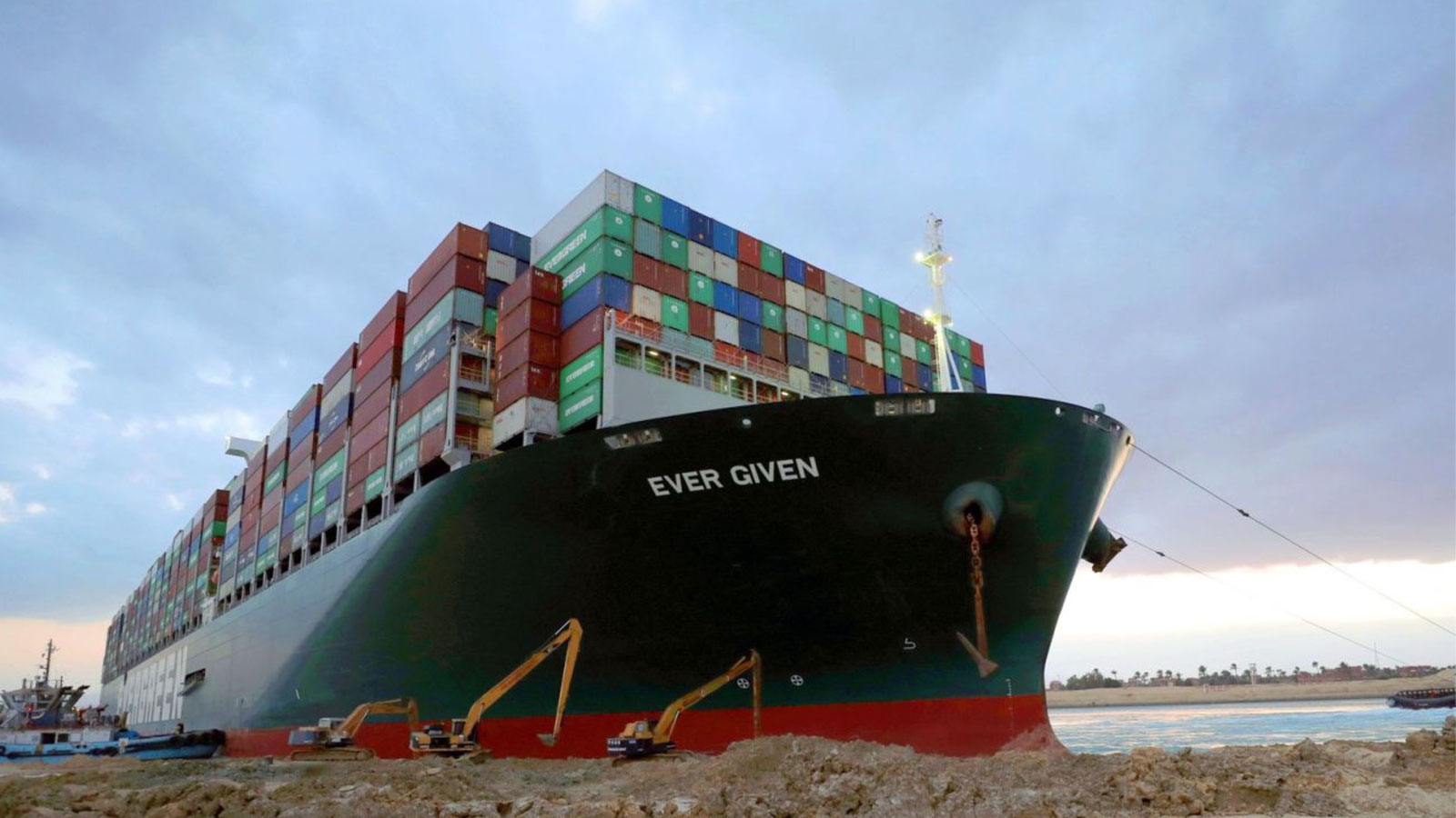 Container Ship the Ever Given stuck in the Suez Canal 