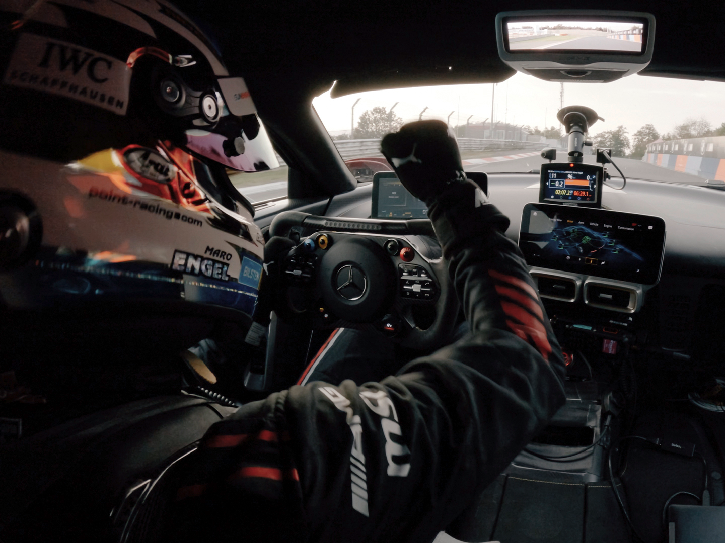 In-car view of the Mercedes-AMG One after breaking the Nürburgring record