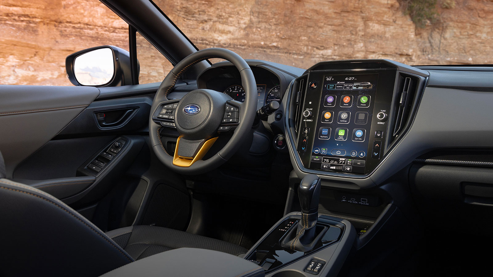 A photo of the interior of a Subaru Crosstrek. 