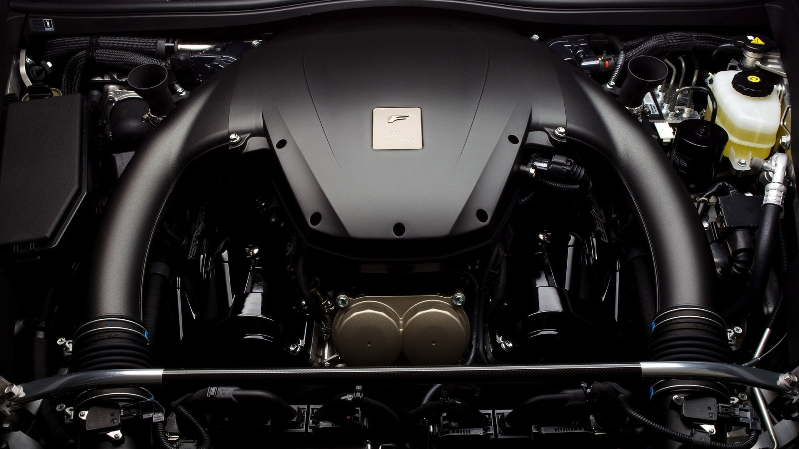 A photo of the V10 engine in the Lexus LFA. 