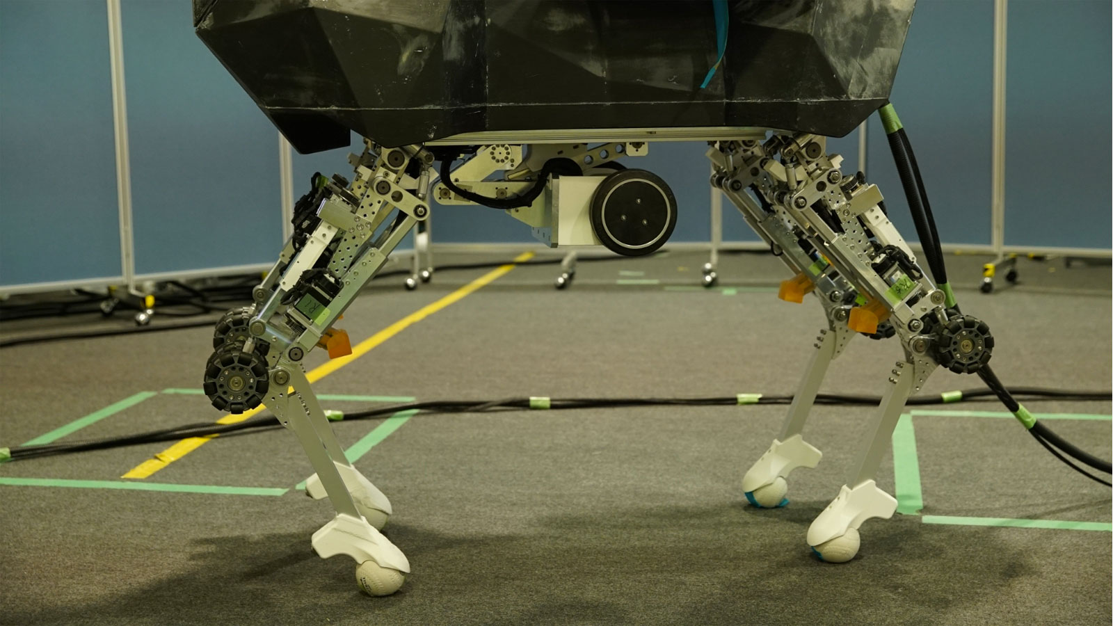 A photo of the legs on the robotic goat. 