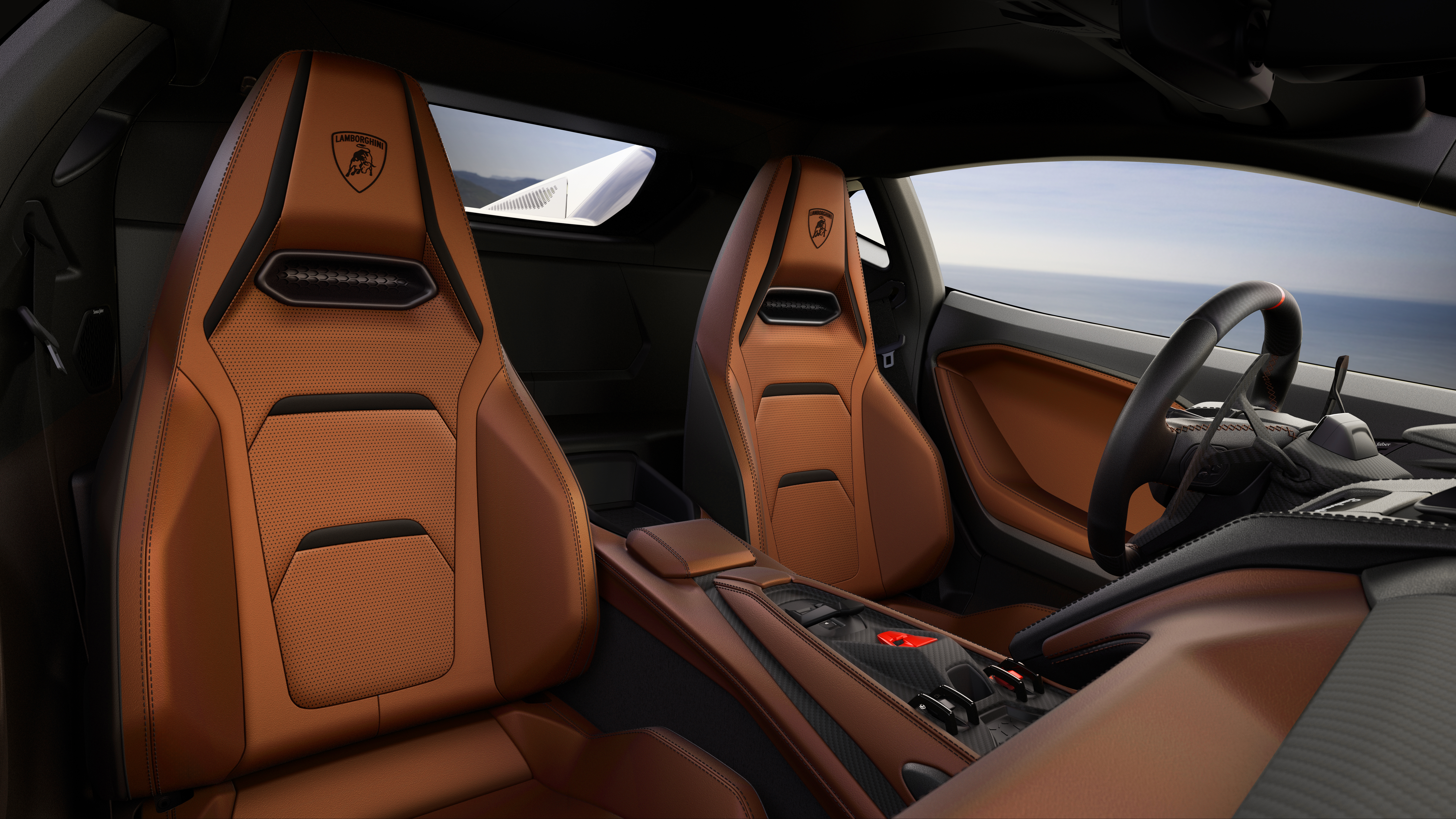 Brown seats of a Lamborghini Temerario