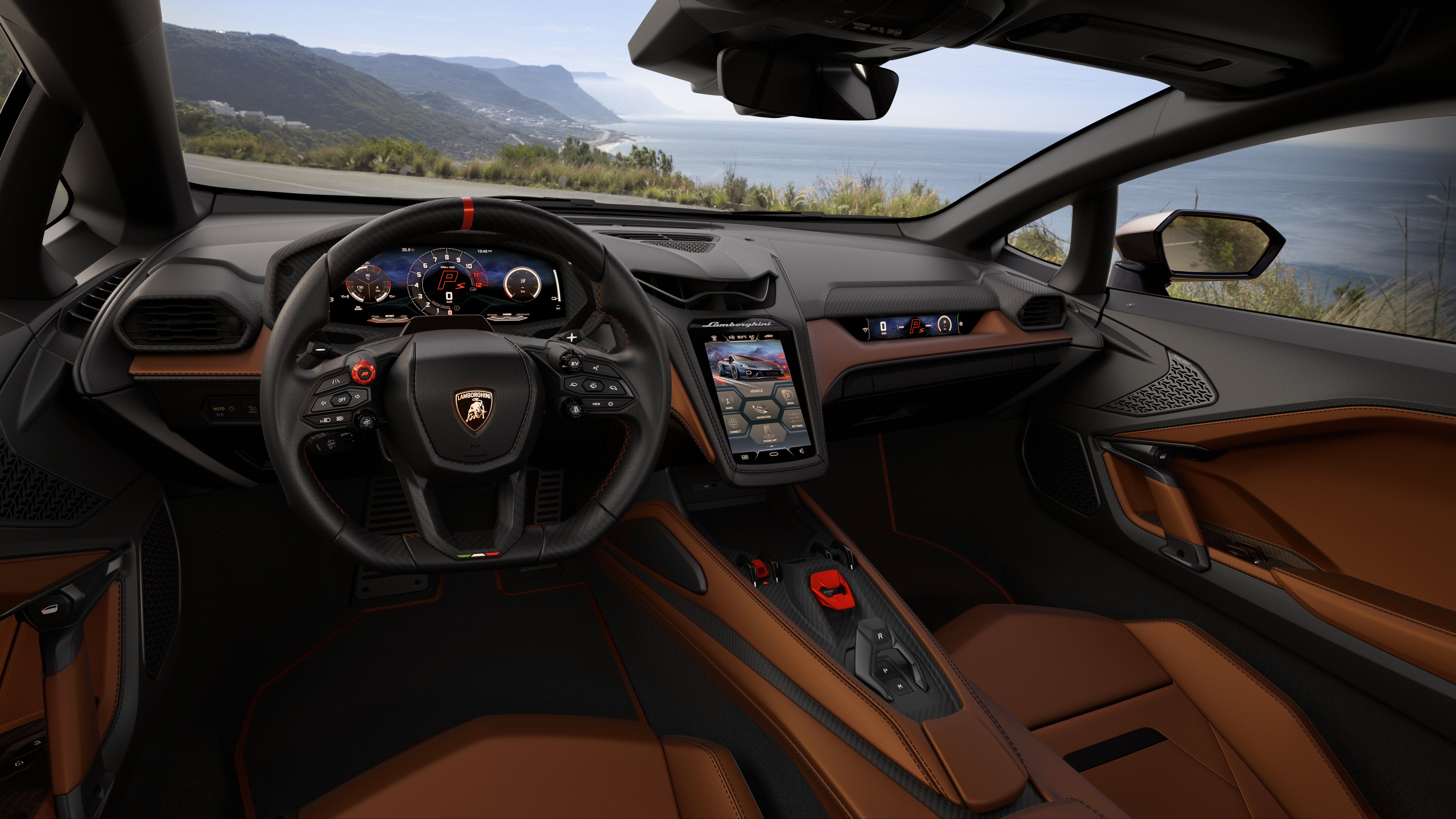 Brown interior of a Lamborghini Temerario