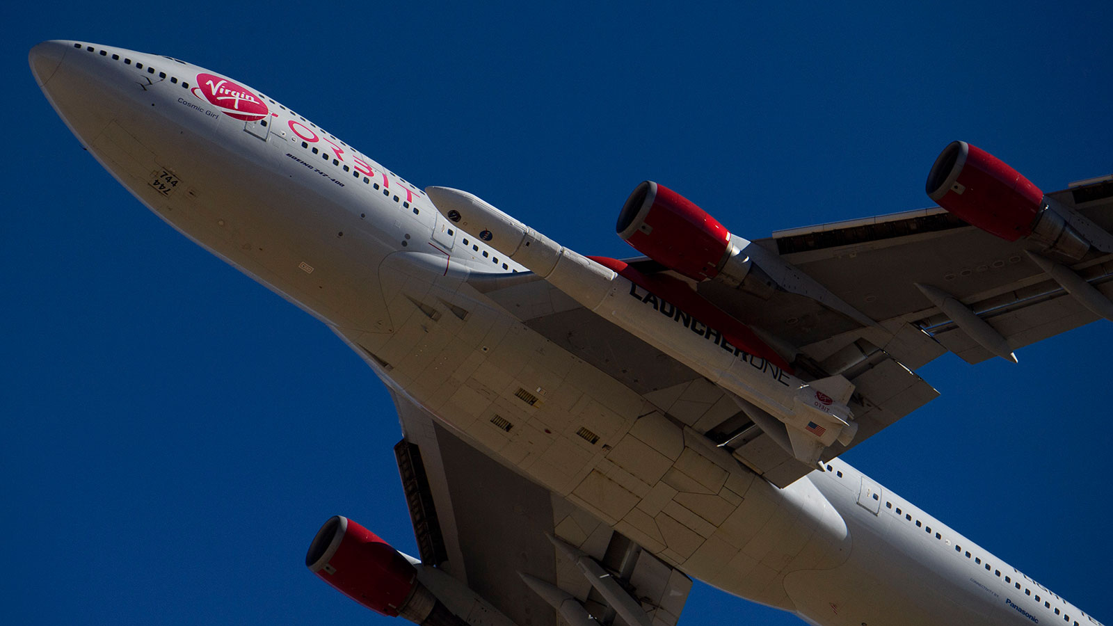 A photo of the modified Boeing 747 operated by Virgin Galactic. 