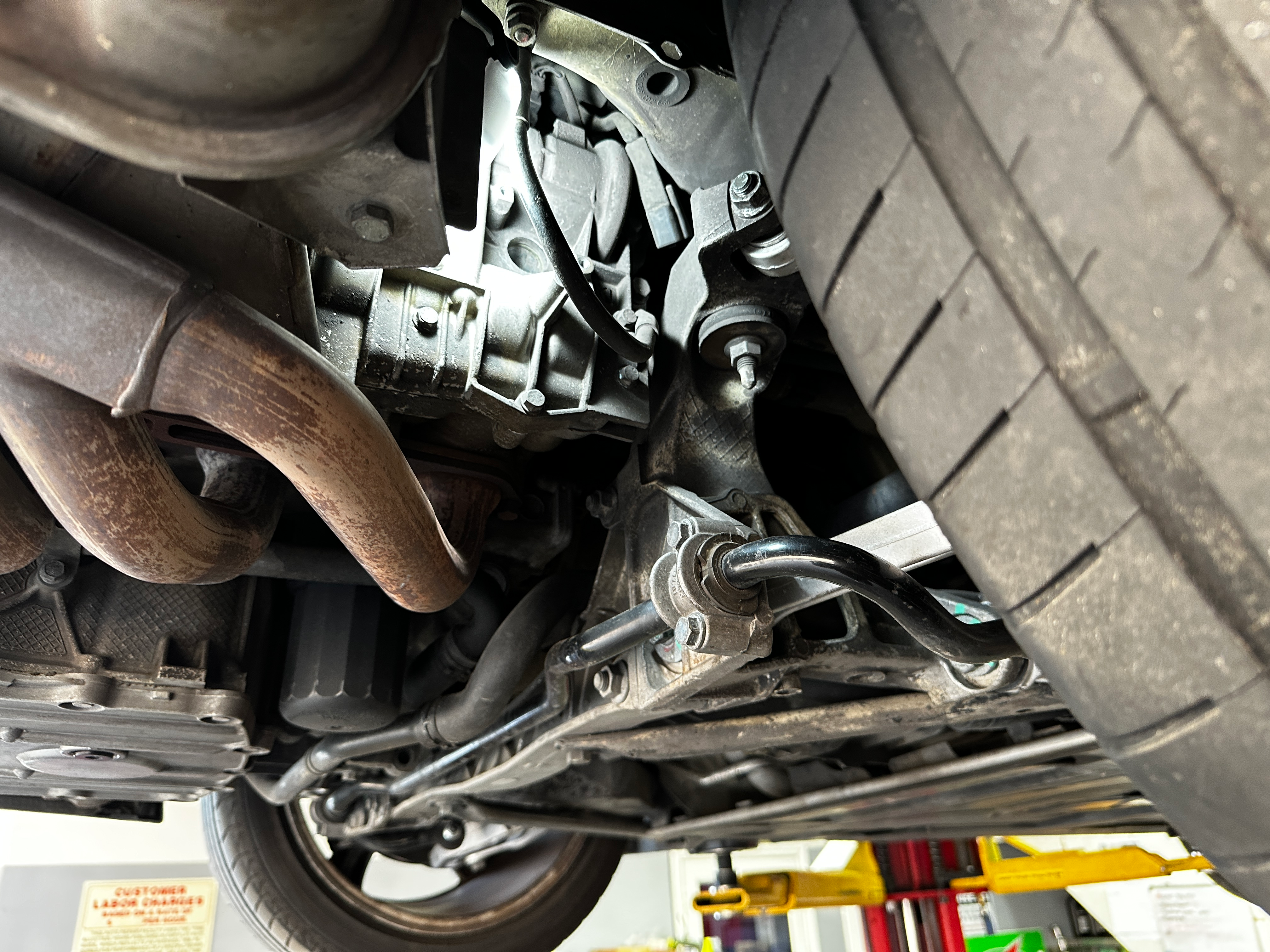 The engine underside of a 2003 Porsche 911.