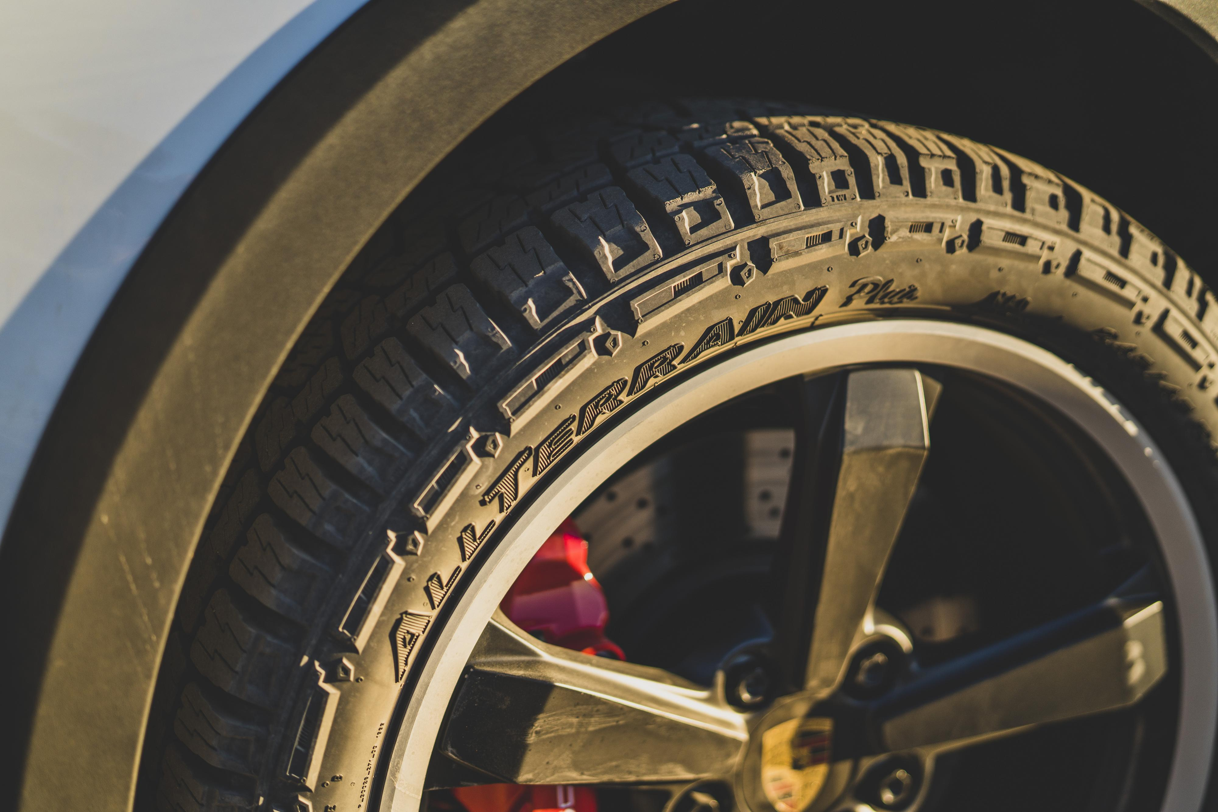 close up of 2023 porsche 911 dakar tire