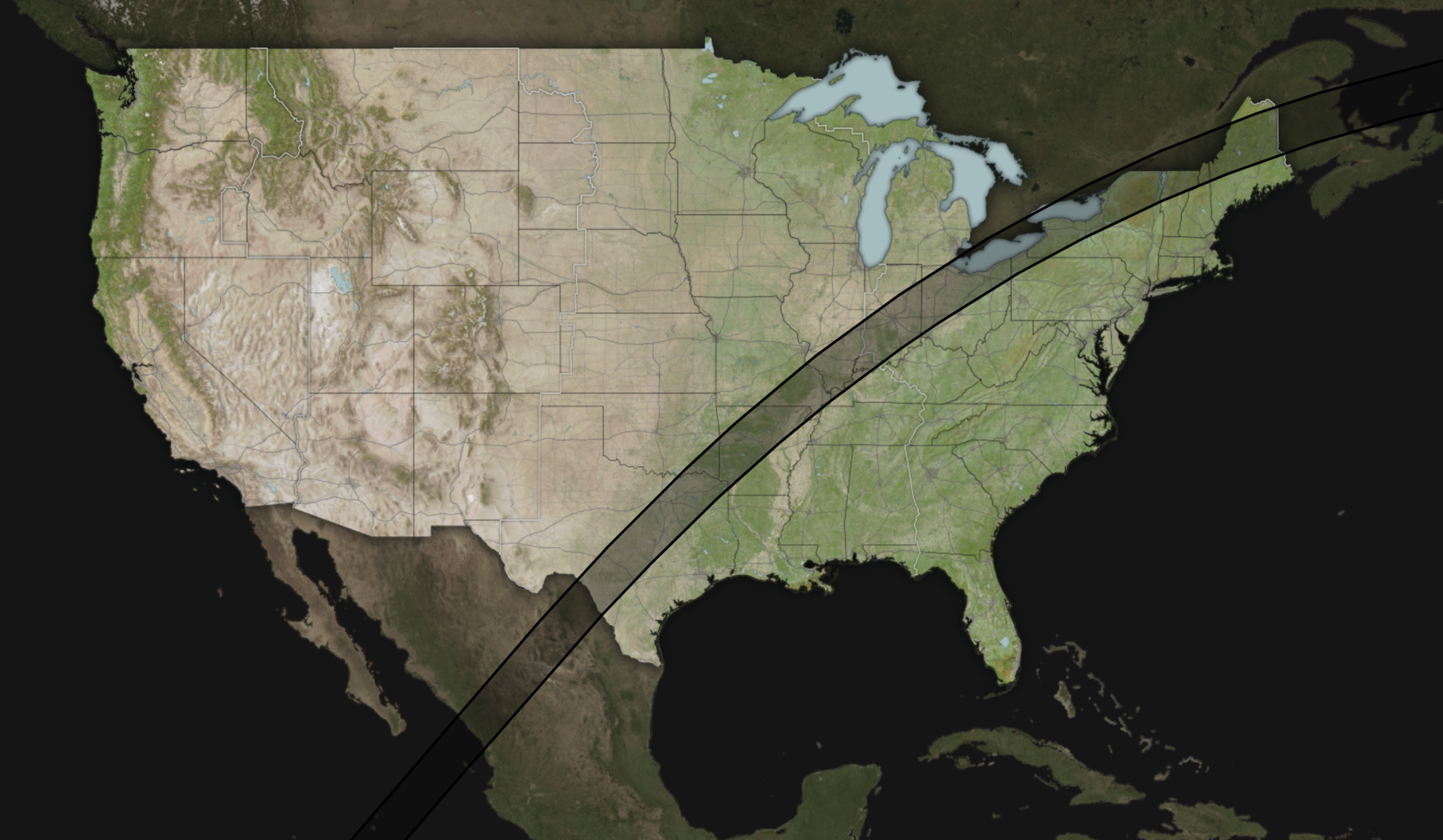 The path of totality for April 8, 2024 solar eclipse