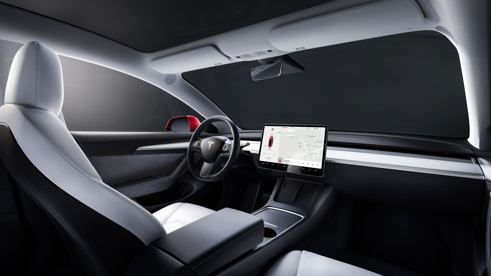 A render of the interior on a Tesla Model 3