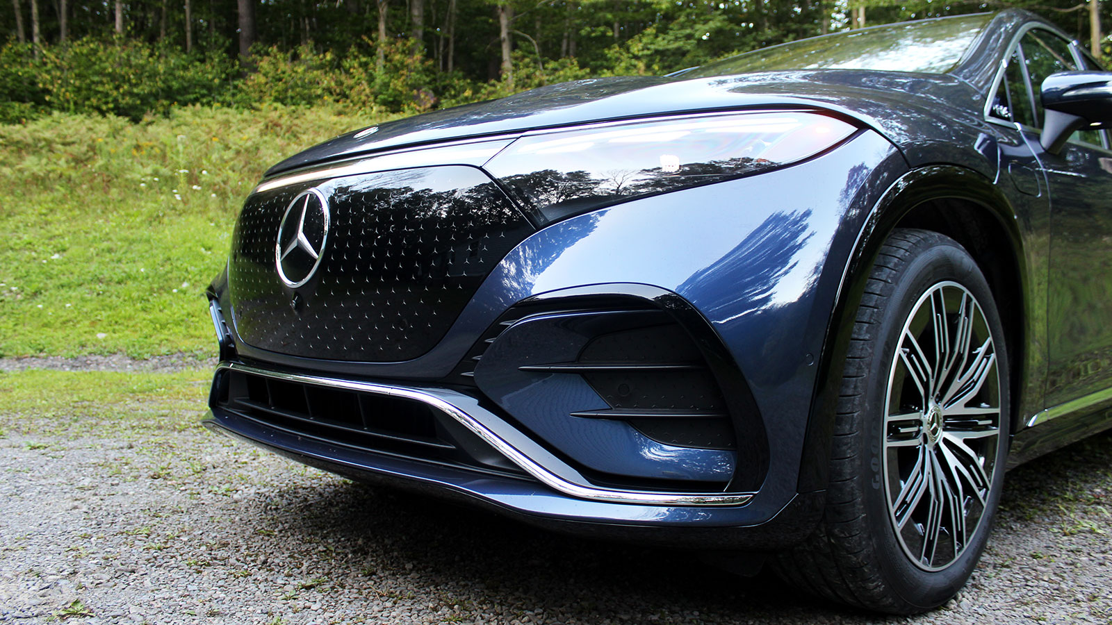 A photo of the front end of an EQS SUV. 