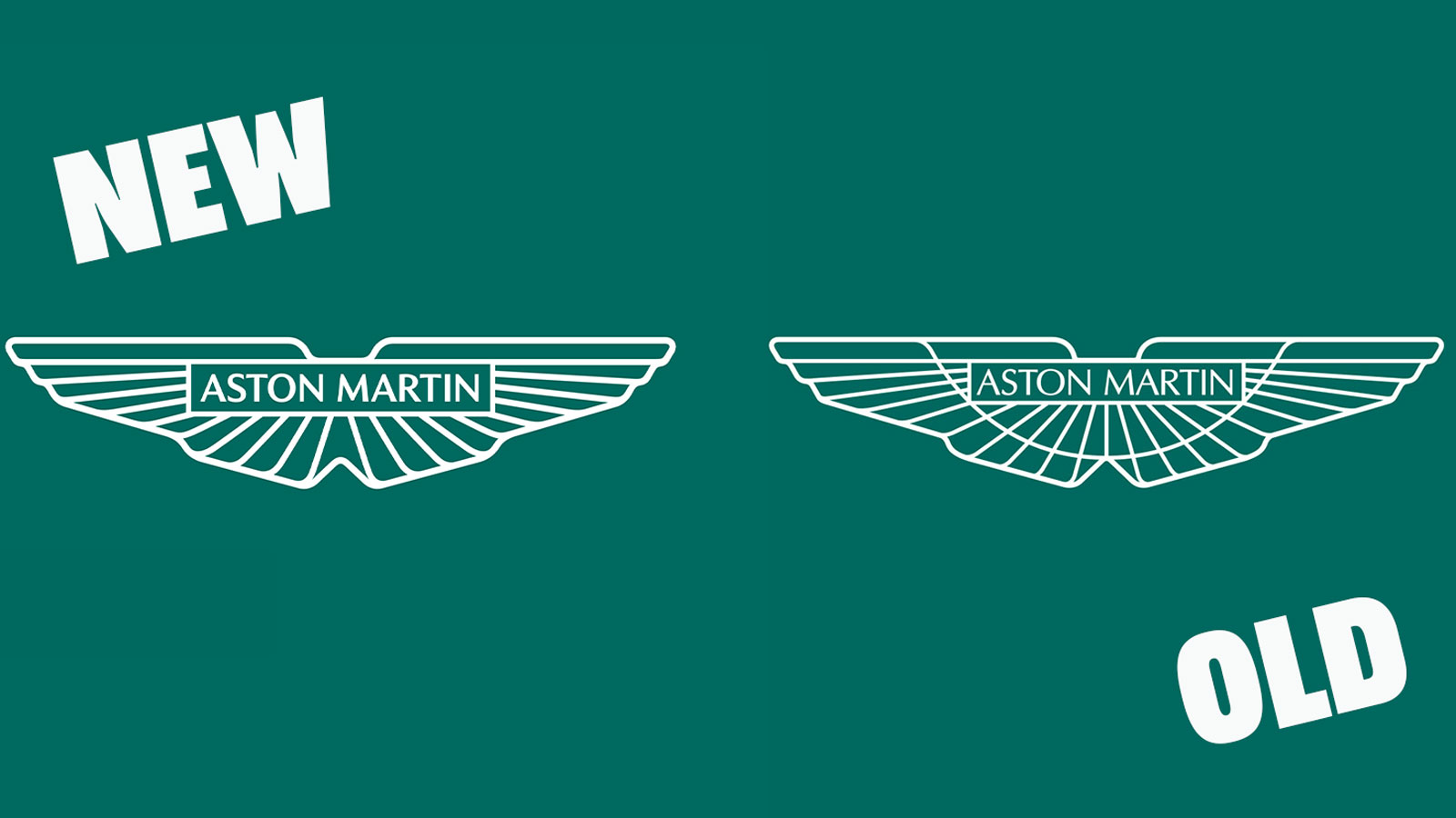 A photo of the two Aston Martin logos on a green background. 