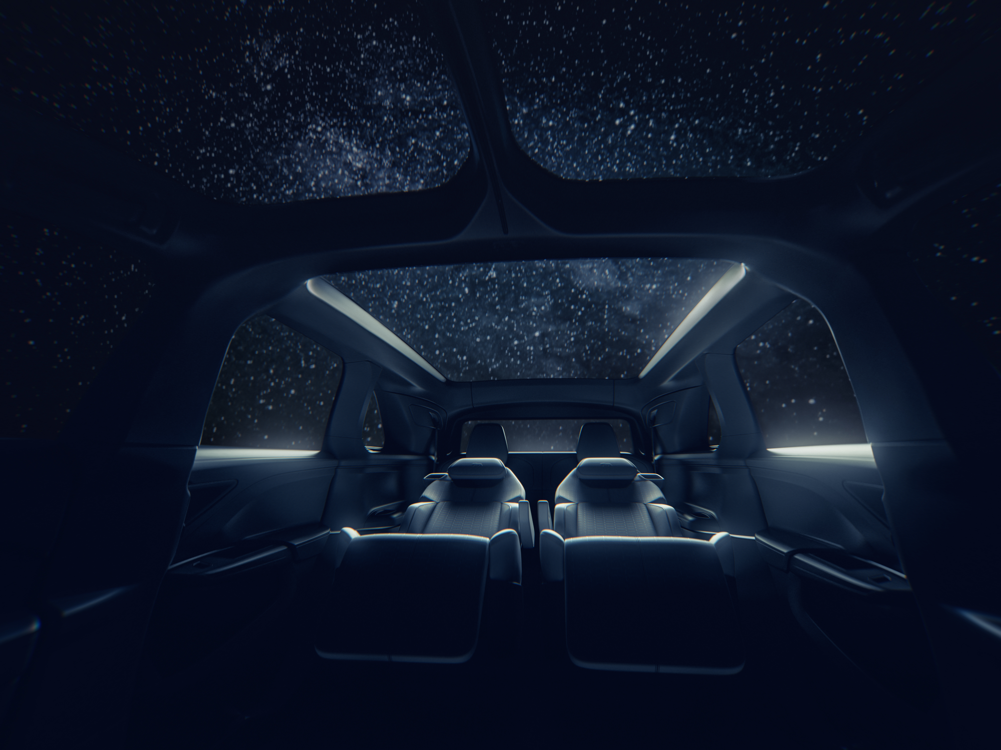 Interior view of the 2024 Lucid Gravity SUV showing its large glass roof